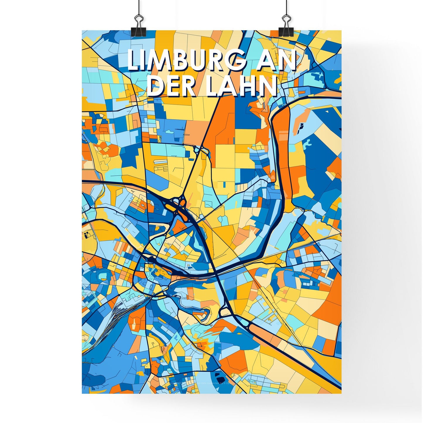 LIMBURG AN DER LAHN GERMANY Vibrant Colorful Art Map Poster Blue Orange