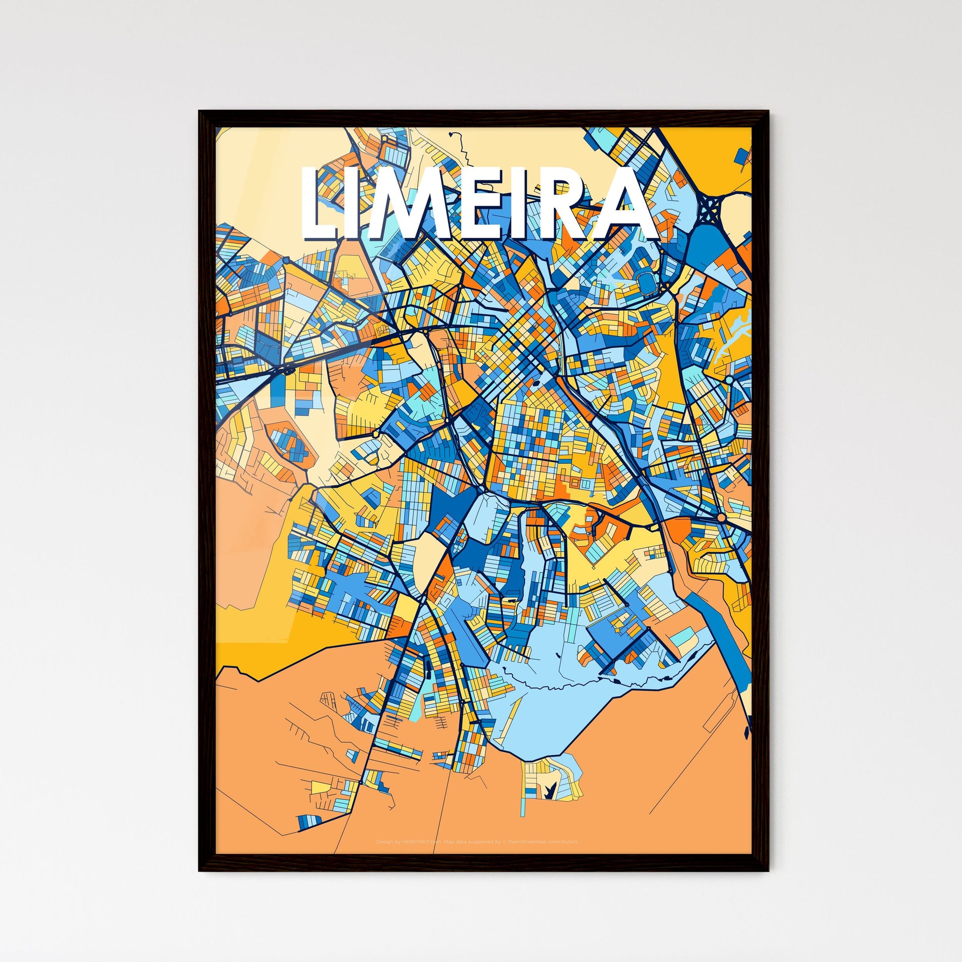 LIMEIRA BRAZIL Vibrant Colorful Art Map Poster Blue Orange