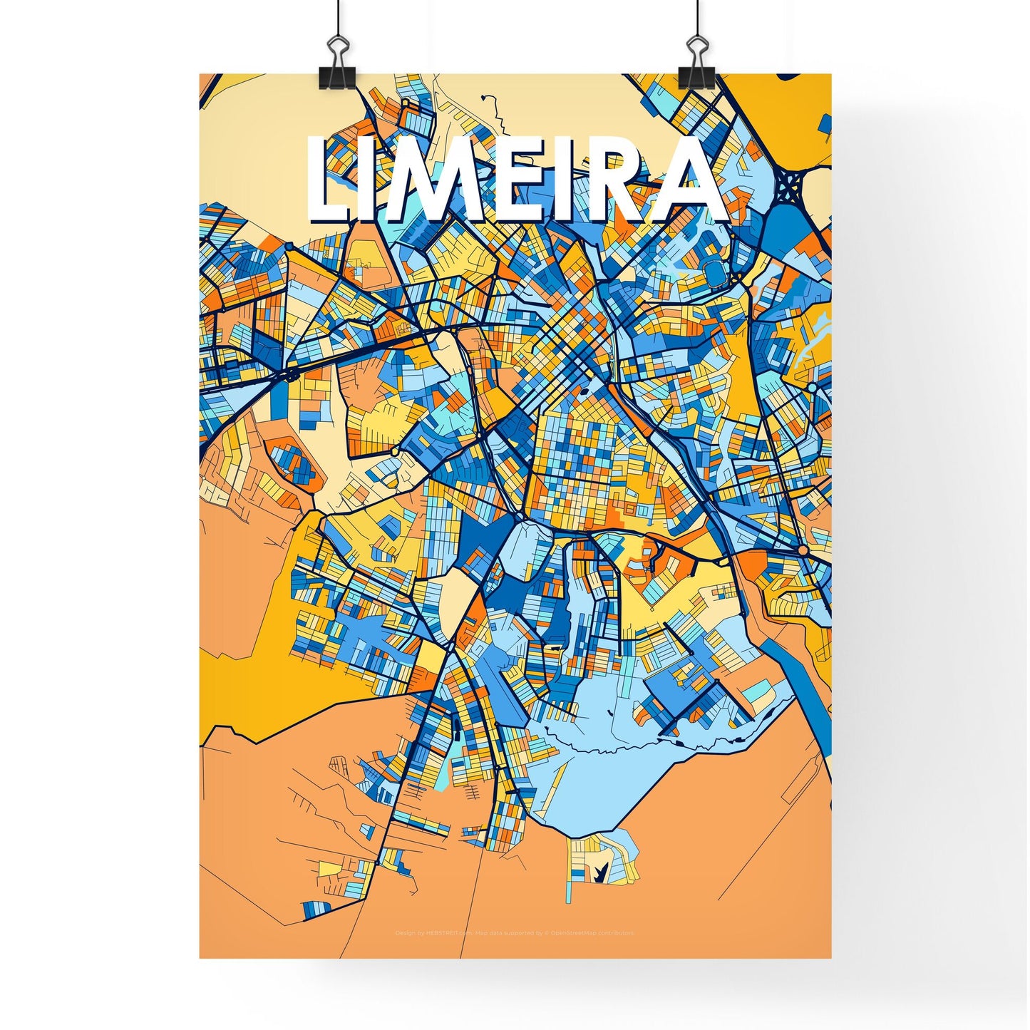 LIMEIRA BRAZIL Vibrant Colorful Art Map Poster Blue Orange