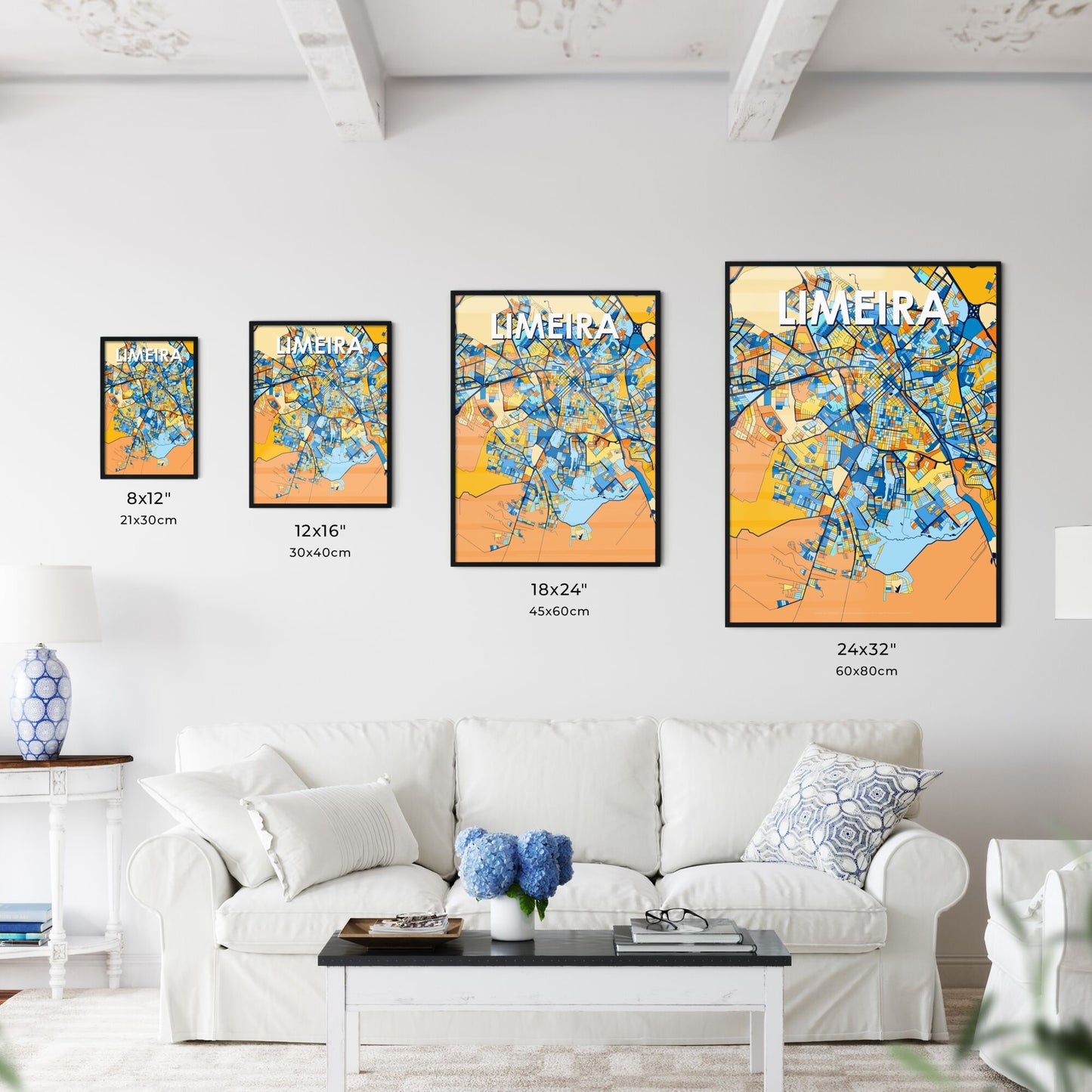 LIMEIRA BRAZIL Vibrant Colorful Art Map Poster Blue Orange