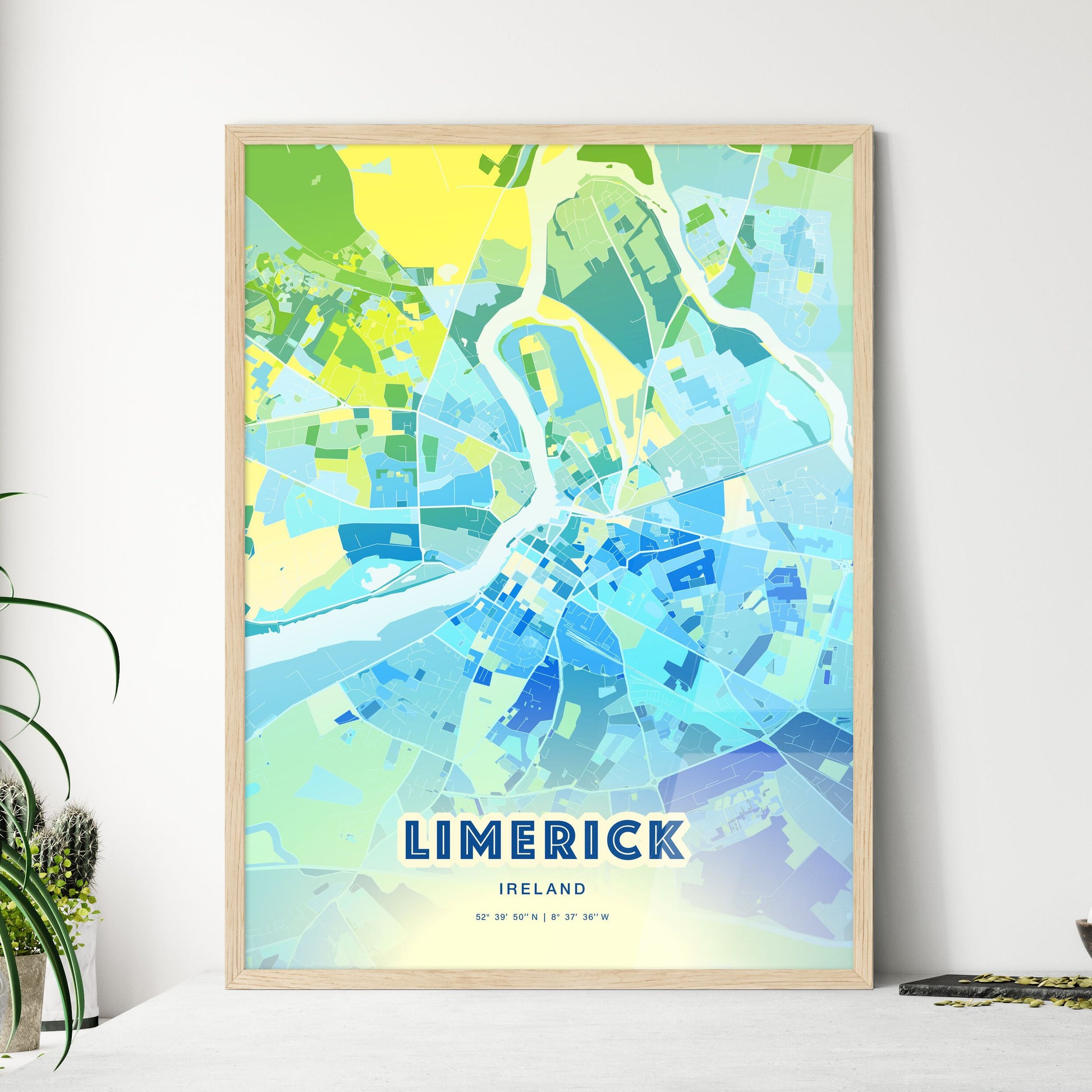 Colorful Limerick Ireland Fine Art Map Cool Blue