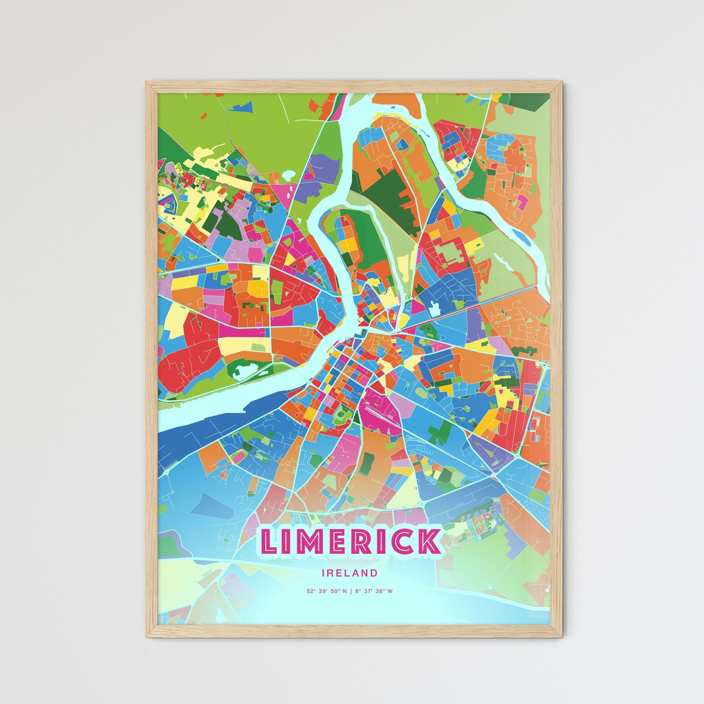 Colorful Limerick Ireland Fine Art Map Crazy Colors