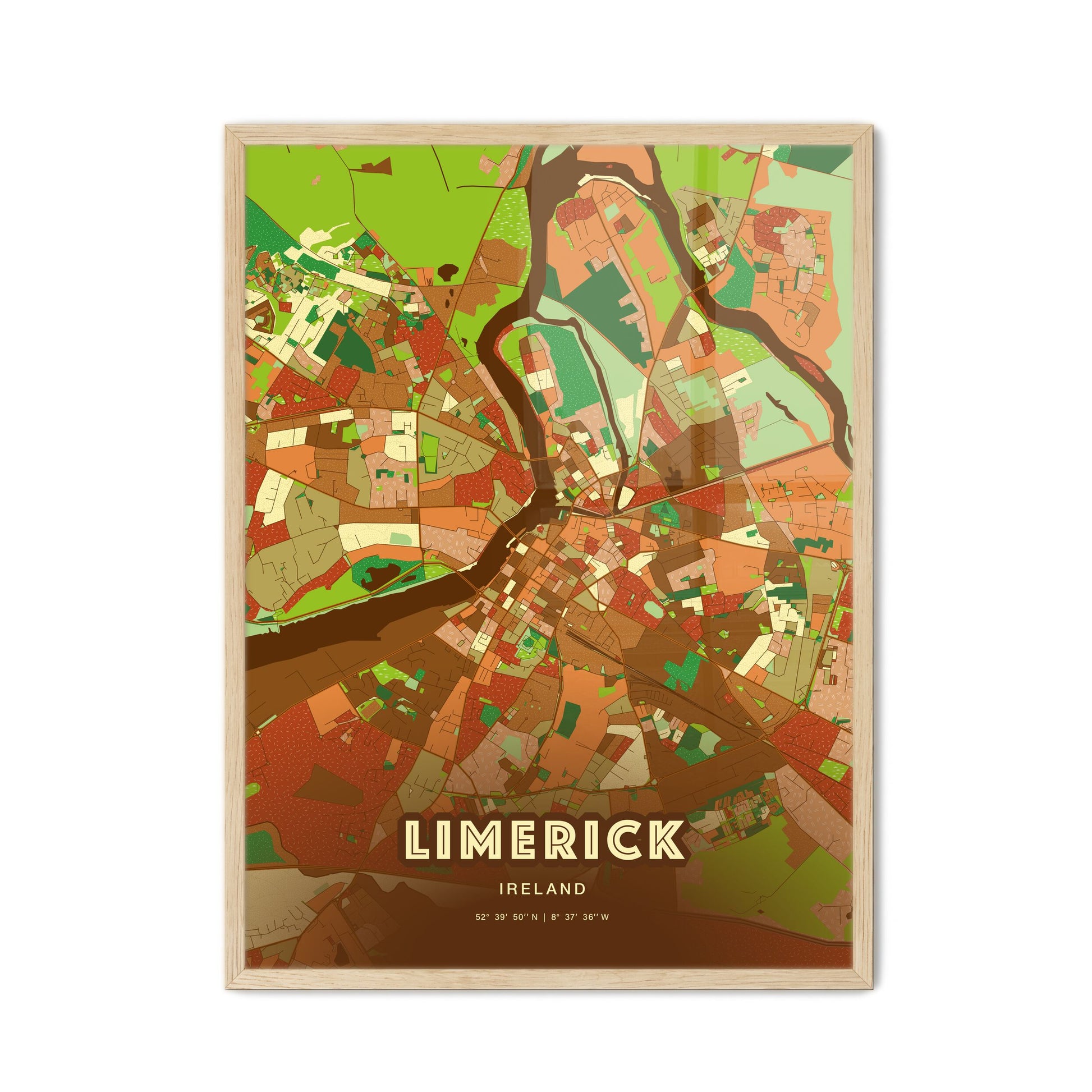 Colorful Limerick Ireland Fine Art Map Farmhouse