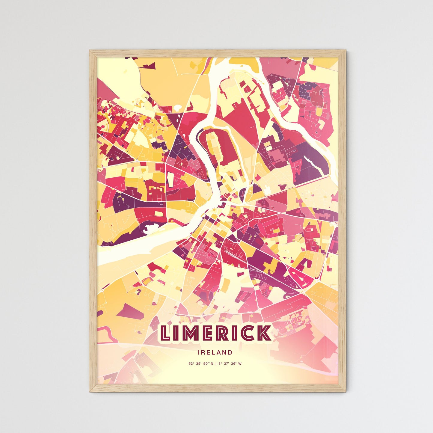 Colorful Limerick Ireland Fine Art Map Hot Red