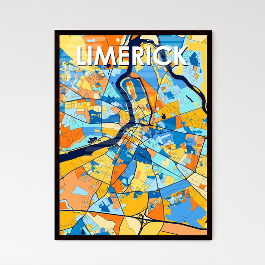 LIMERICK IRELAND Vibrant Colorful Art Map Poster Blue Orange