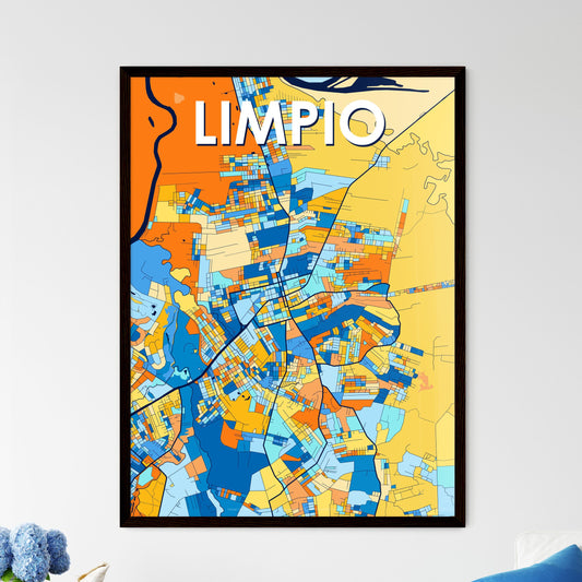 LIMPIO PARAGUAY Vibrant Colorful Art Map Poster Blue Orange