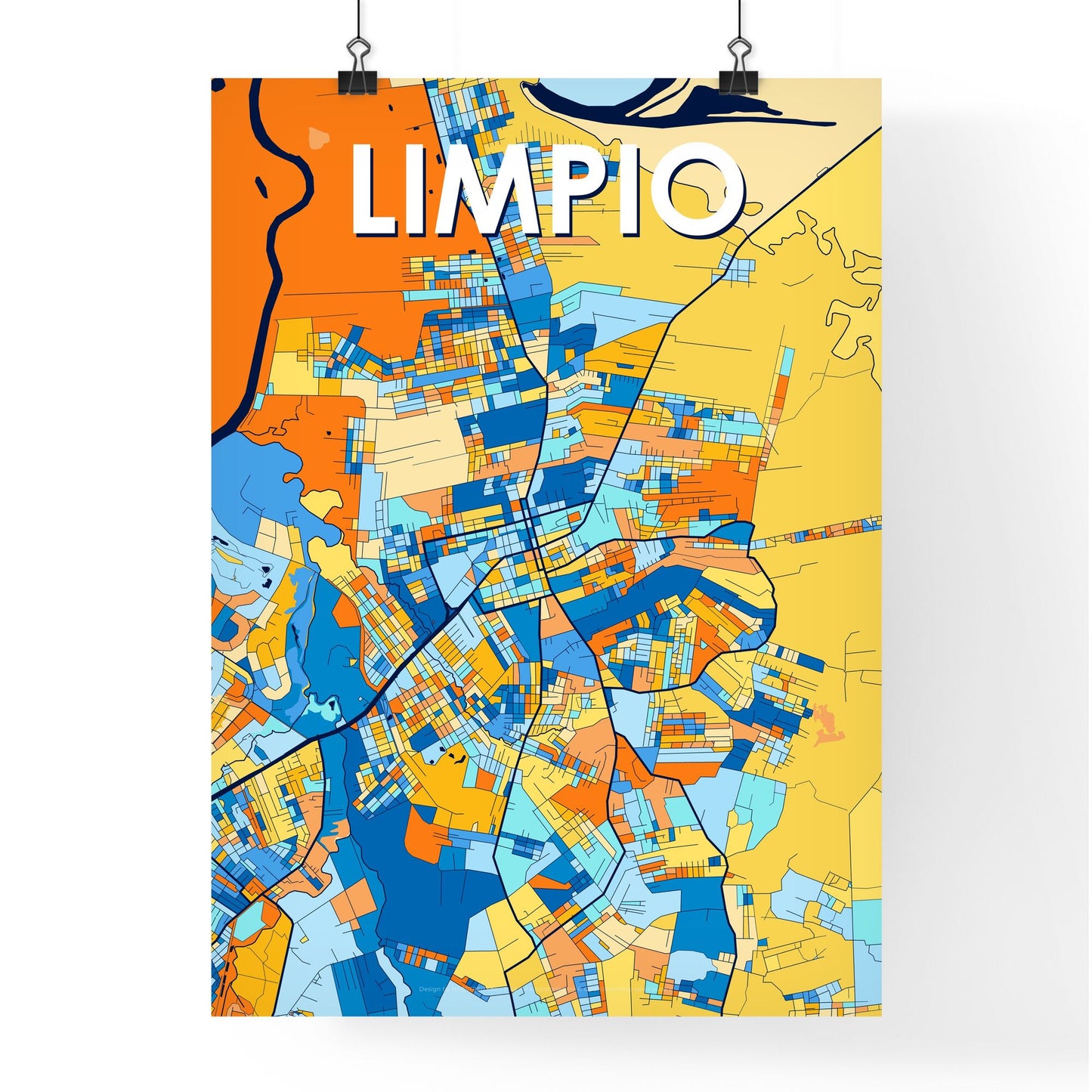 LIMPIO PARAGUAY Vibrant Colorful Art Map Poster Blue Orange