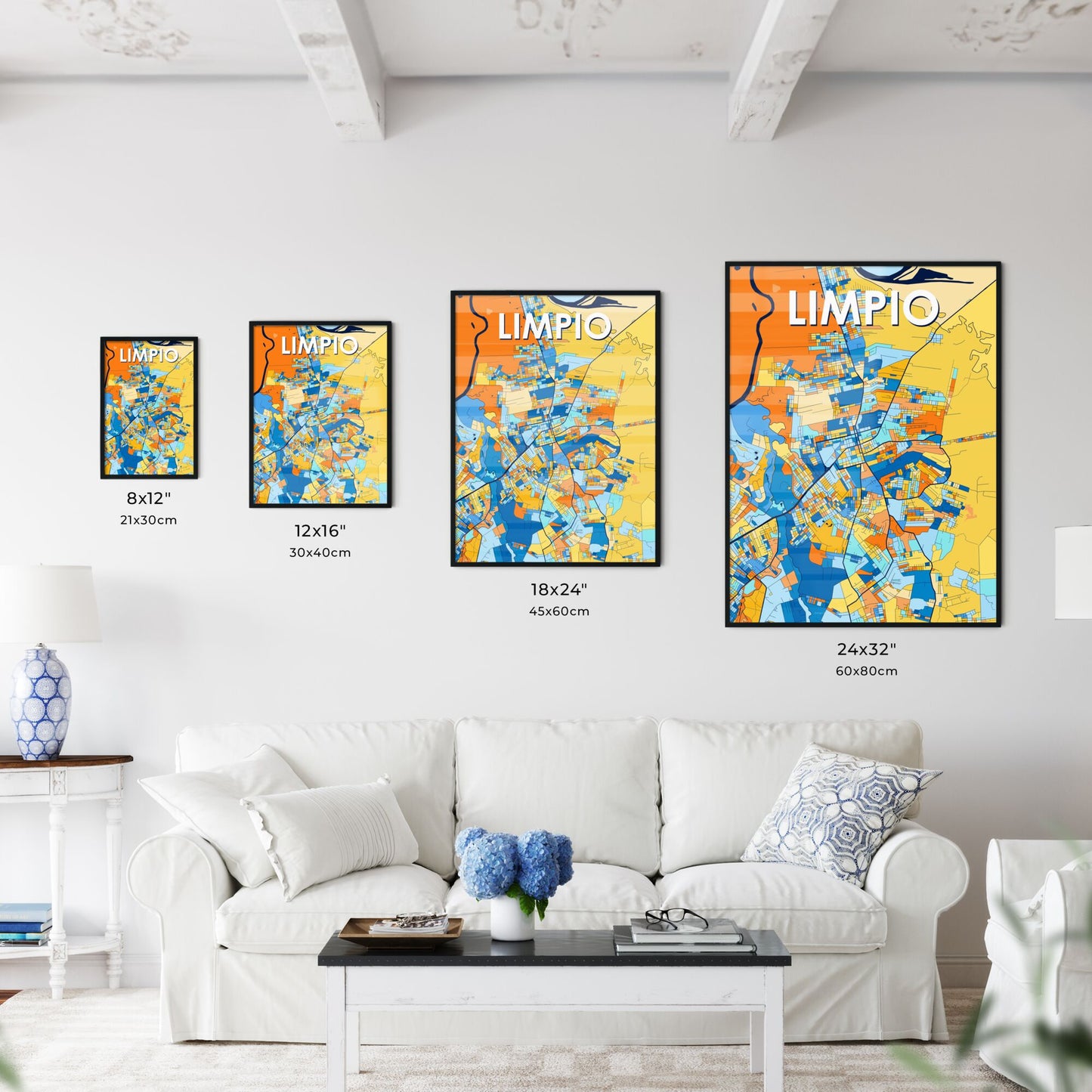 LIMPIO PARAGUAY Vibrant Colorful Art Map Poster Blue Orange