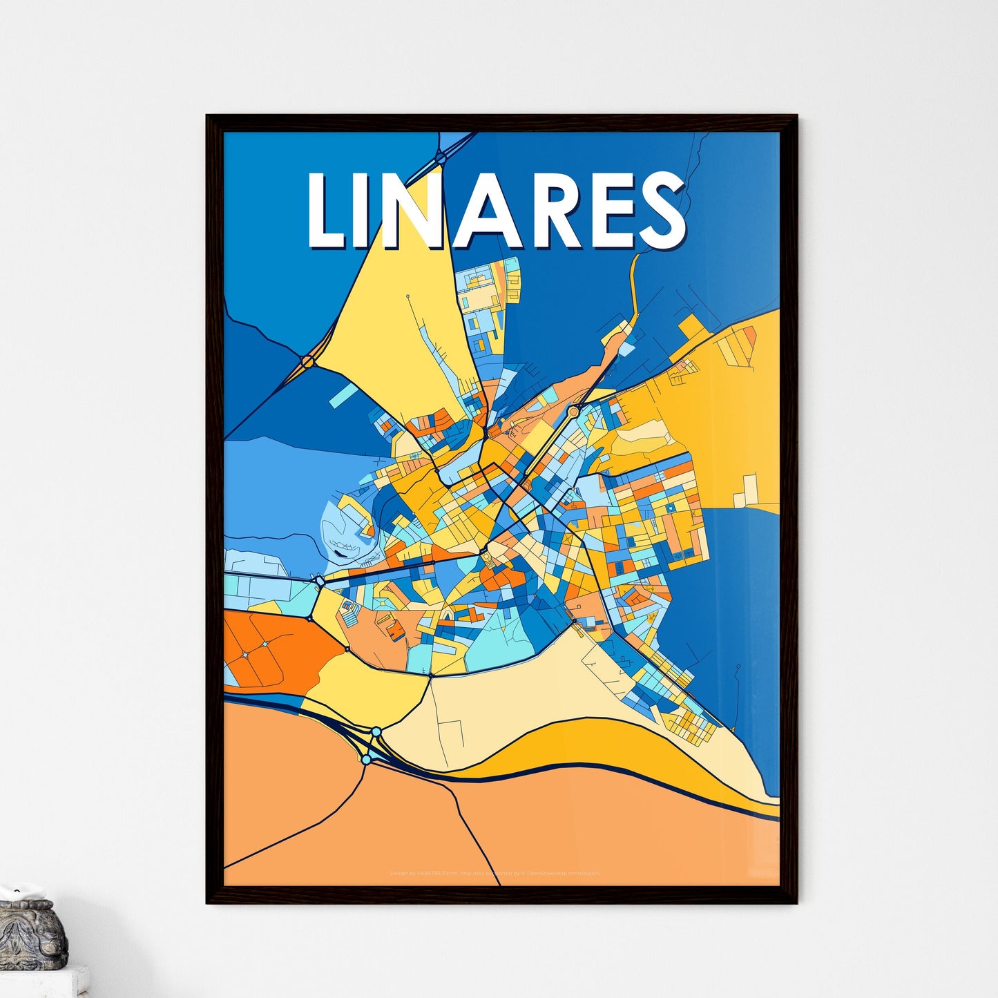 LINARES SPAIN Vibrant Colorful Art Map Poster Blue Orange