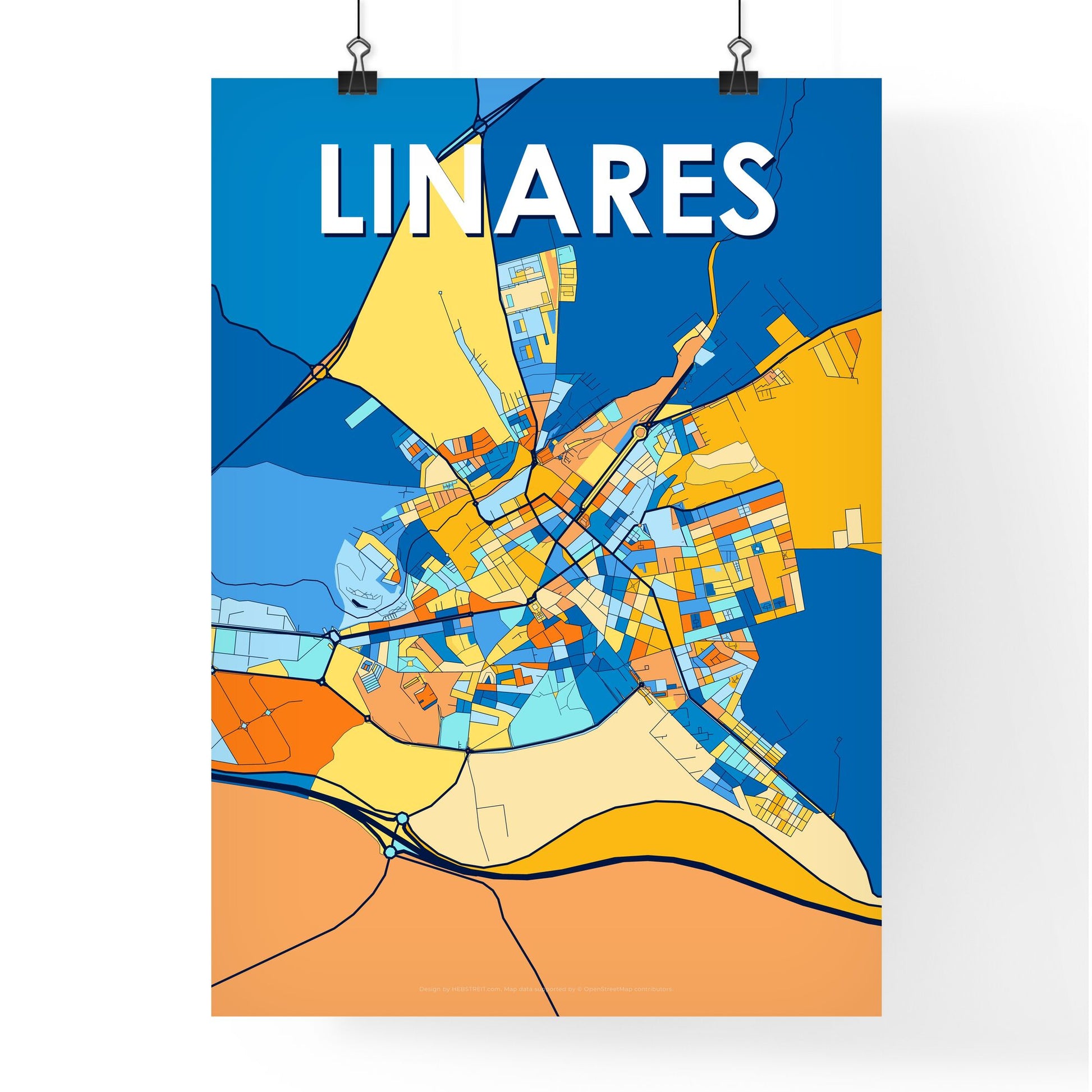 LINARES SPAIN Vibrant Colorful Art Map Poster Blue Orange