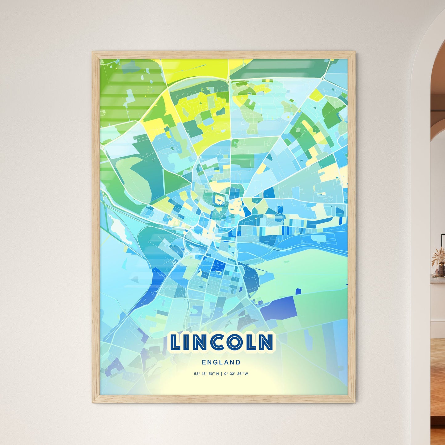 Colorful Lincoln England Fine Art Map Cool Blue
