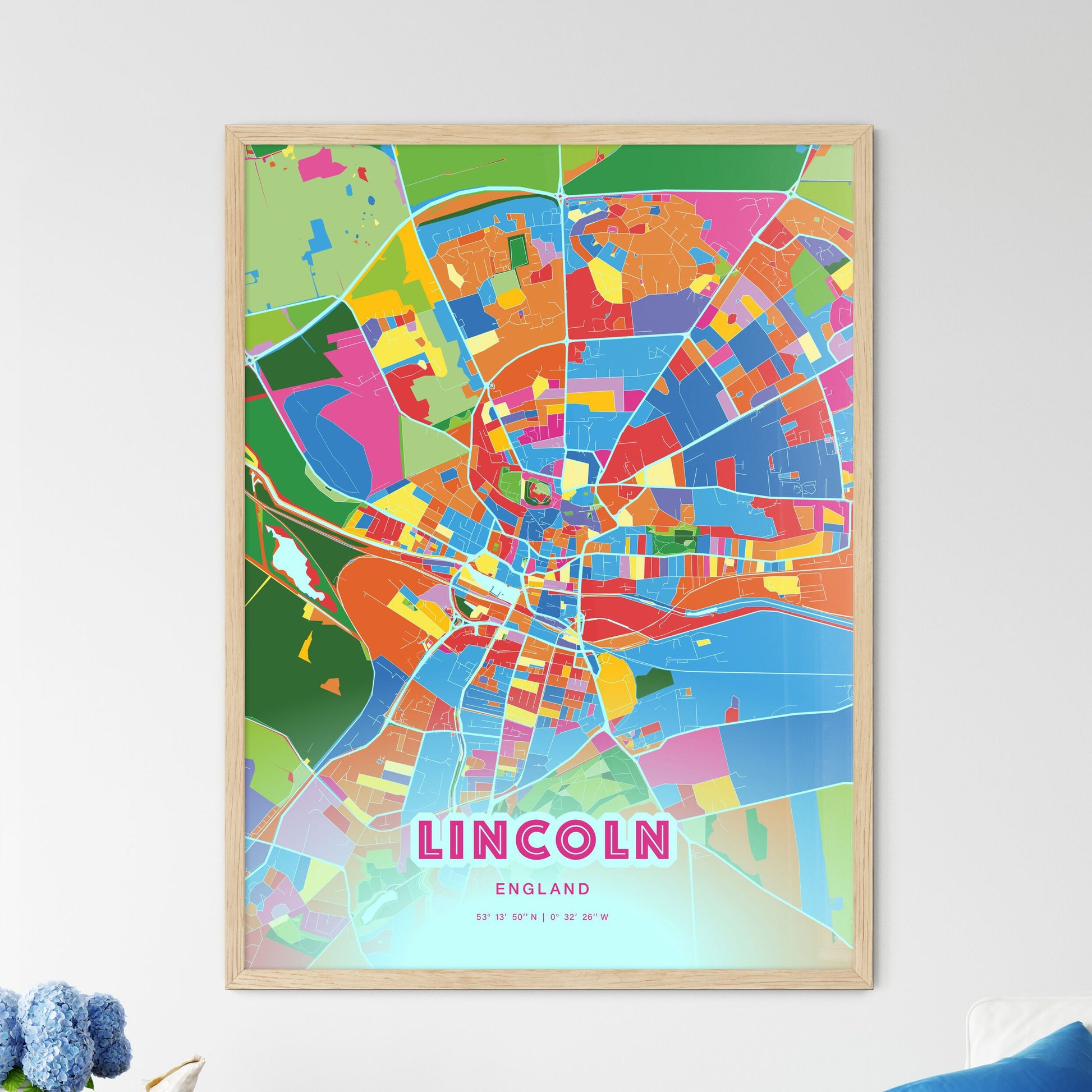 Colorful Lincoln England Fine Art Map Crazy Colors