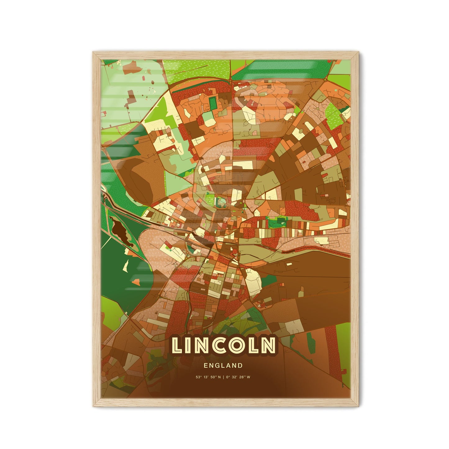 Colorful Lincoln England Fine Art Map Farmhouse