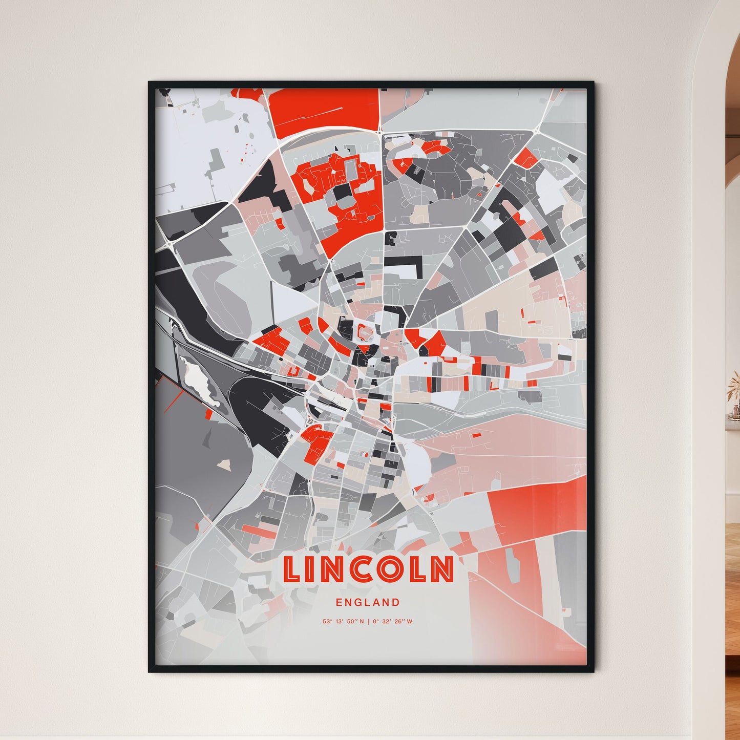 Colorful Lincoln England Fine Art Map Modern Expressive