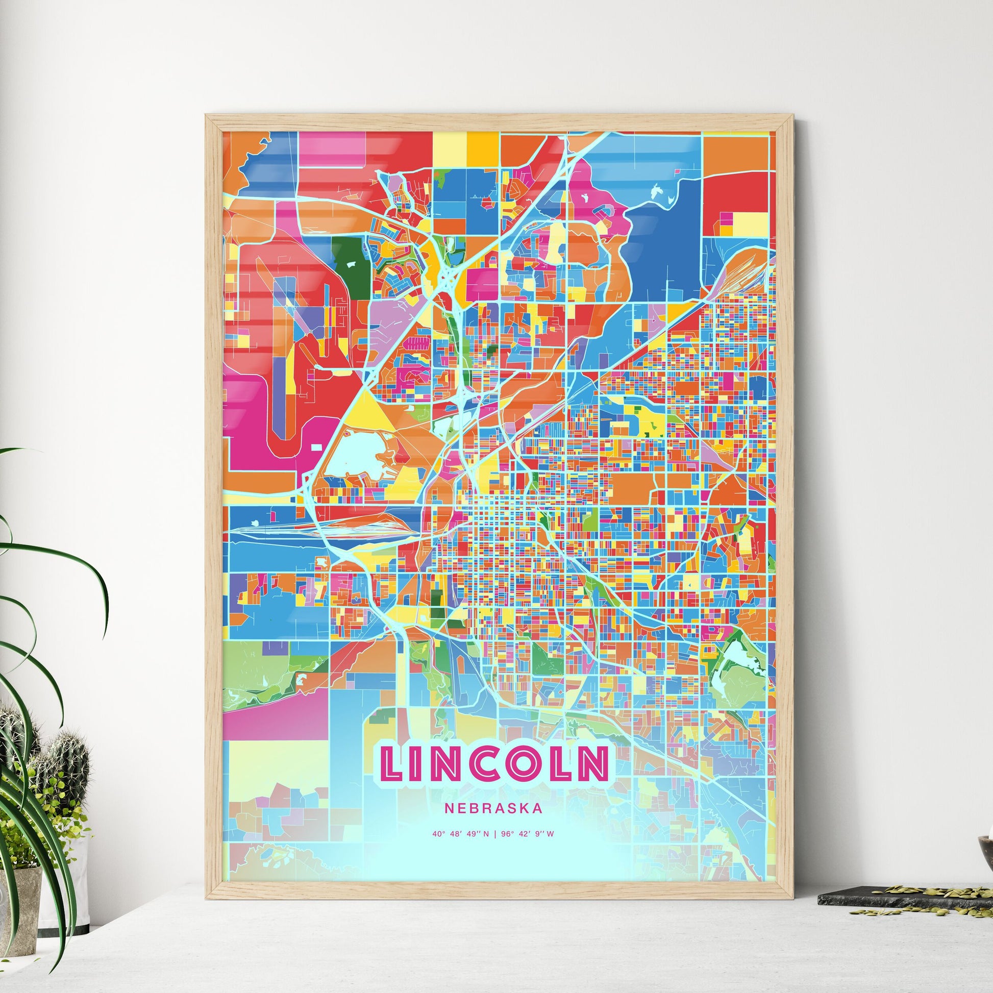 Colorful Lincoln Nebraska Fine Art Map Crazy Colors