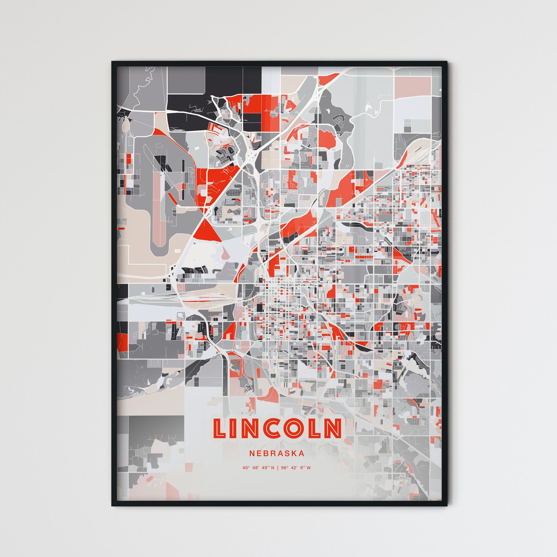 Colorful Lincoln Nebraska Fine Art Map Modern Expressive