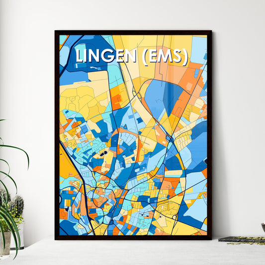 LINGEN (EMS) GERMANY Vibrant Colorful Art Map Poster Blue Orange