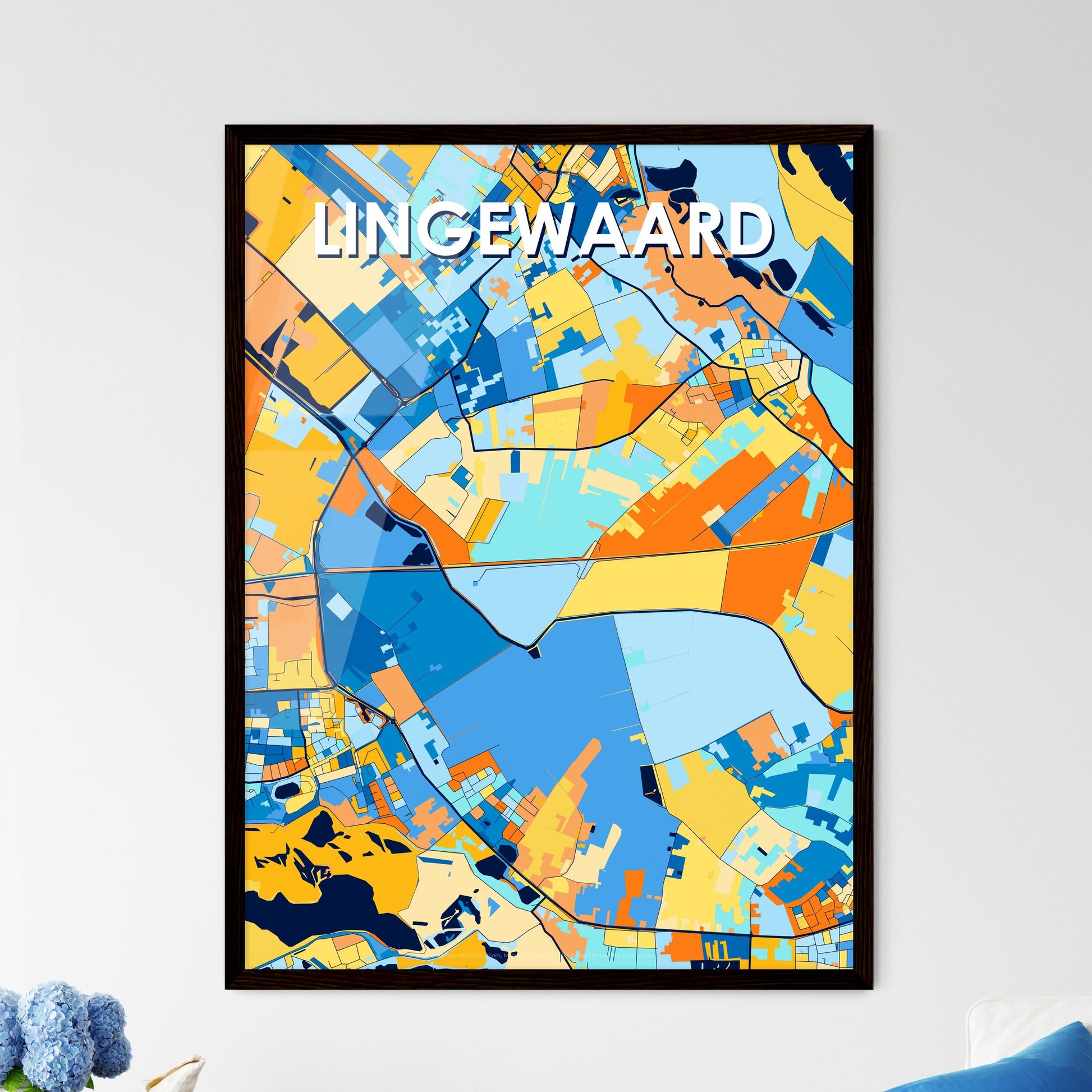 LINGEWAARD NETHERLANDS Vibrant Colorful Art Map Poster Blue Orange