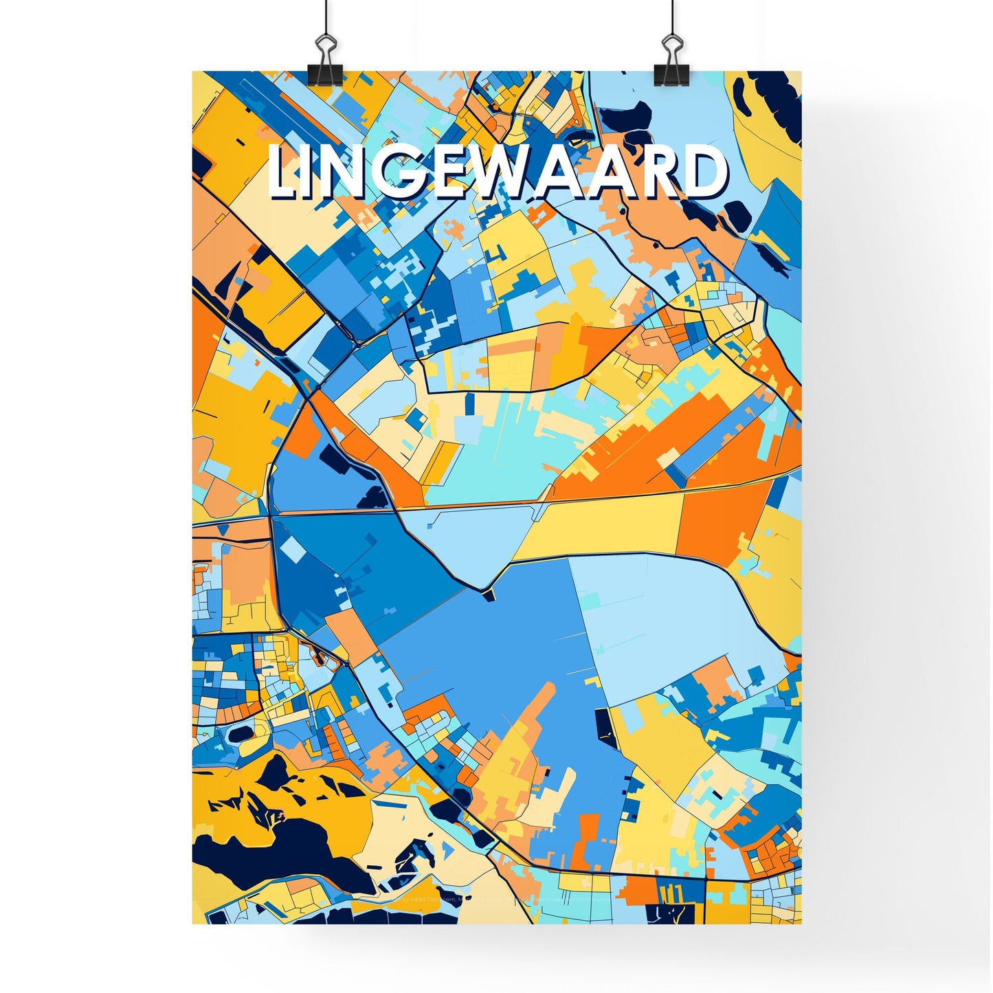 LINGEWAARD NETHERLANDS Vibrant Colorful Art Map Poster Blue Orange