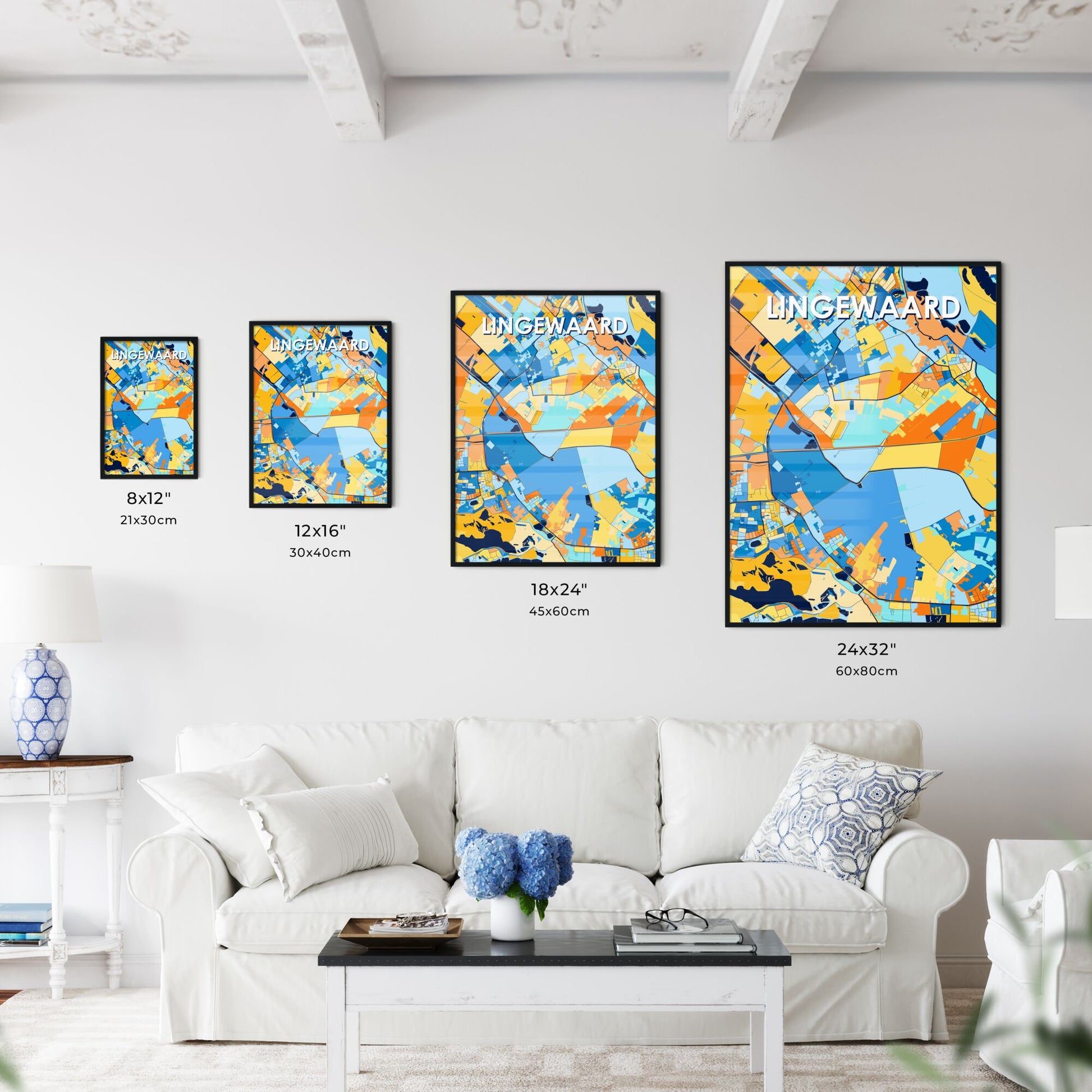 LINGEWAARD NETHERLANDS Vibrant Colorful Art Map Poster Blue Orange