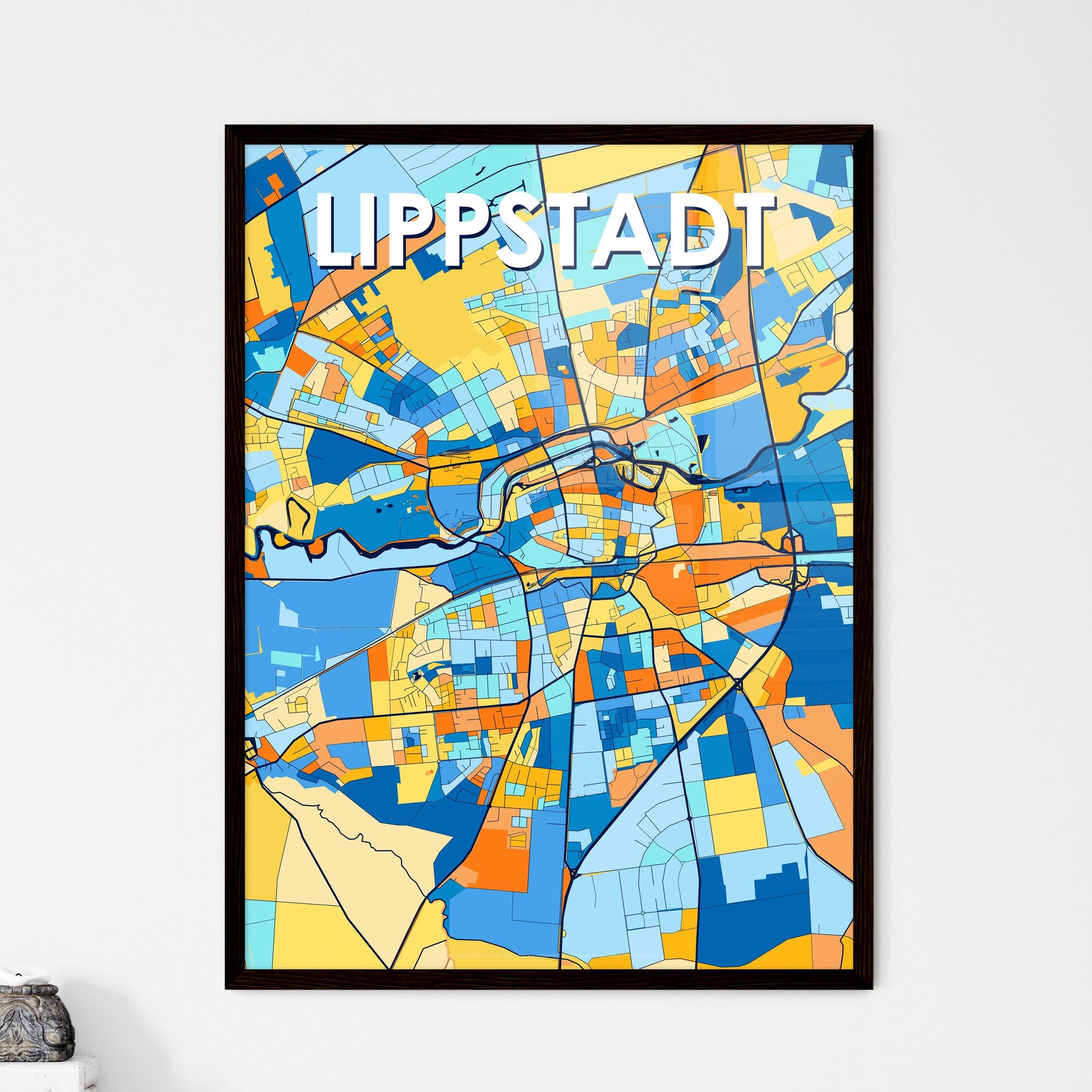 LIPPSTADT GERMANY Vibrant Colorful Art Map Poster Blue Orange