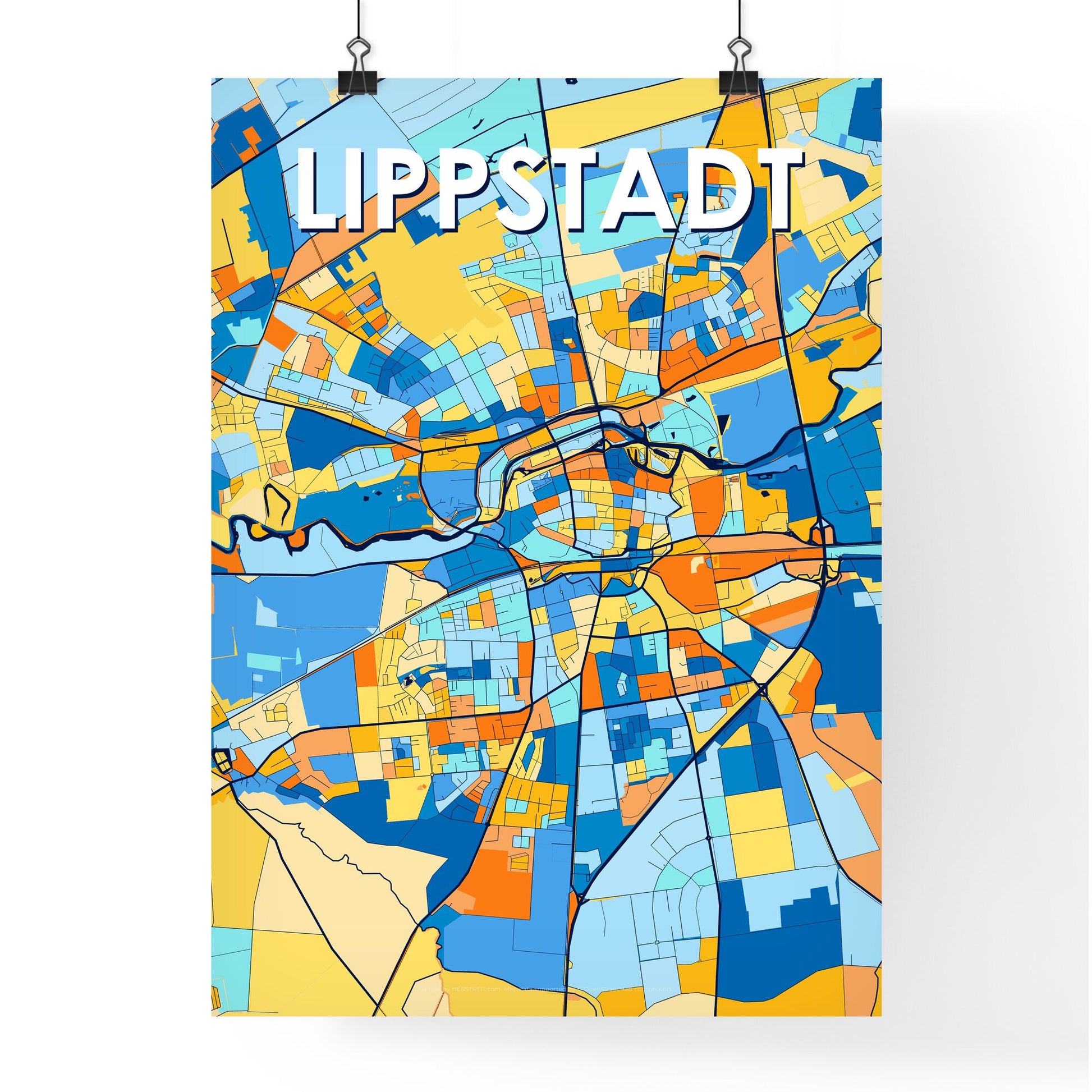 LIPPSTADT GERMANY Vibrant Colorful Art Map Poster Blue Orange