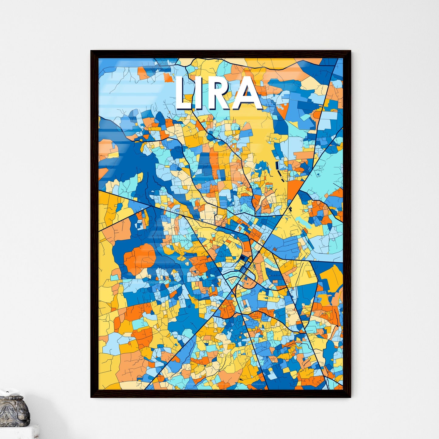 LIRA UGANDA Vibrant Colorful Art Map Poster Blue Orange