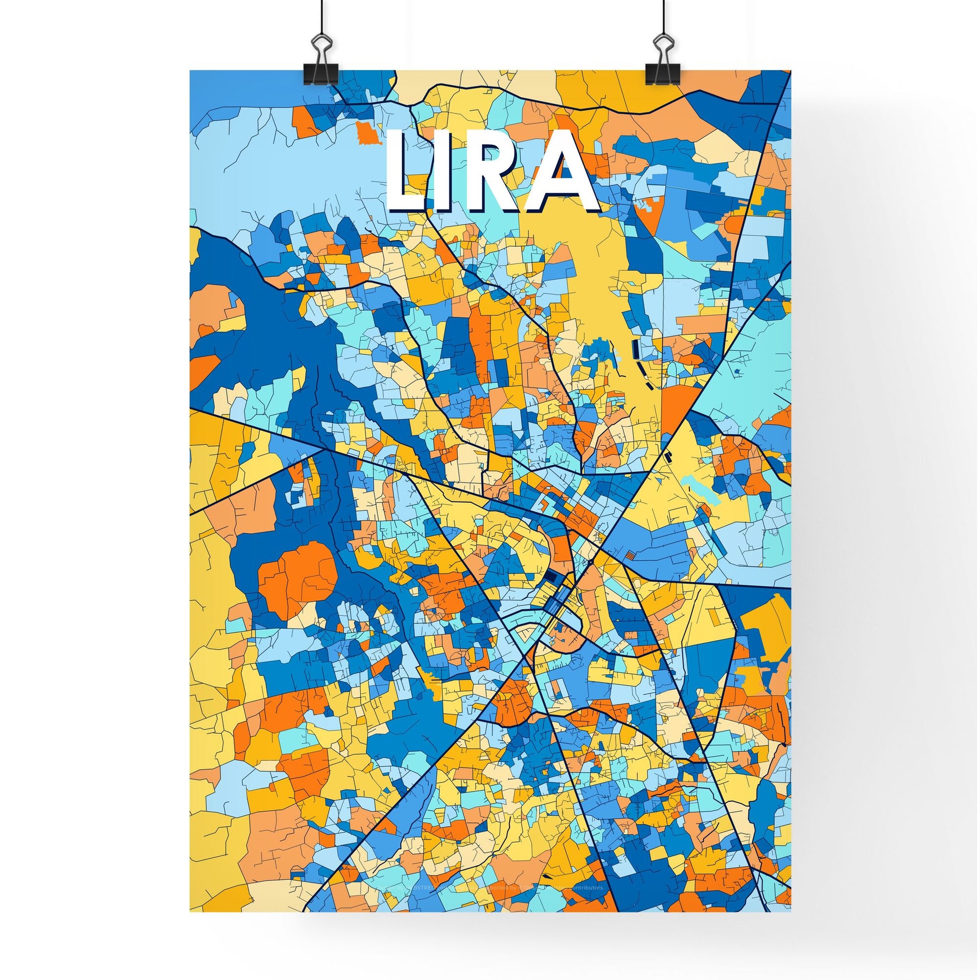 LIRA UGANDA Vibrant Colorful Art Map Poster Blue Orange