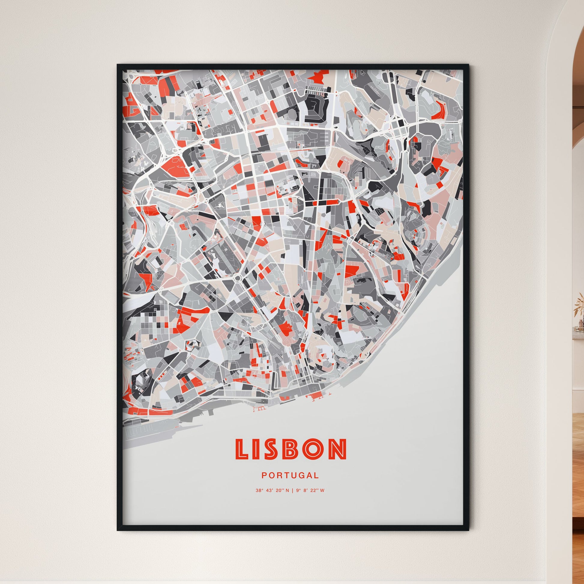 Colorful Lisbon Portugal Fine Art Map Modern Expressive