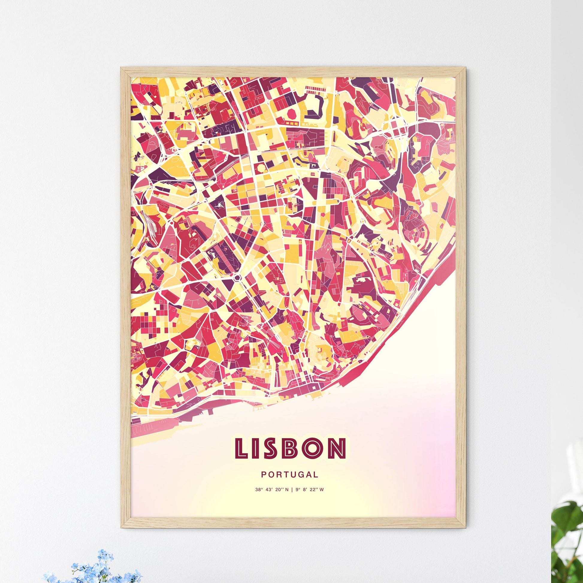 Colorful Lisbon Portugal Fine Art Map Hot Red