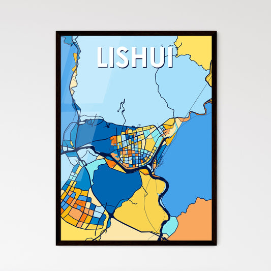 LISHUI CHINA Vibrant Colorful Art Map Poster Blue Orange