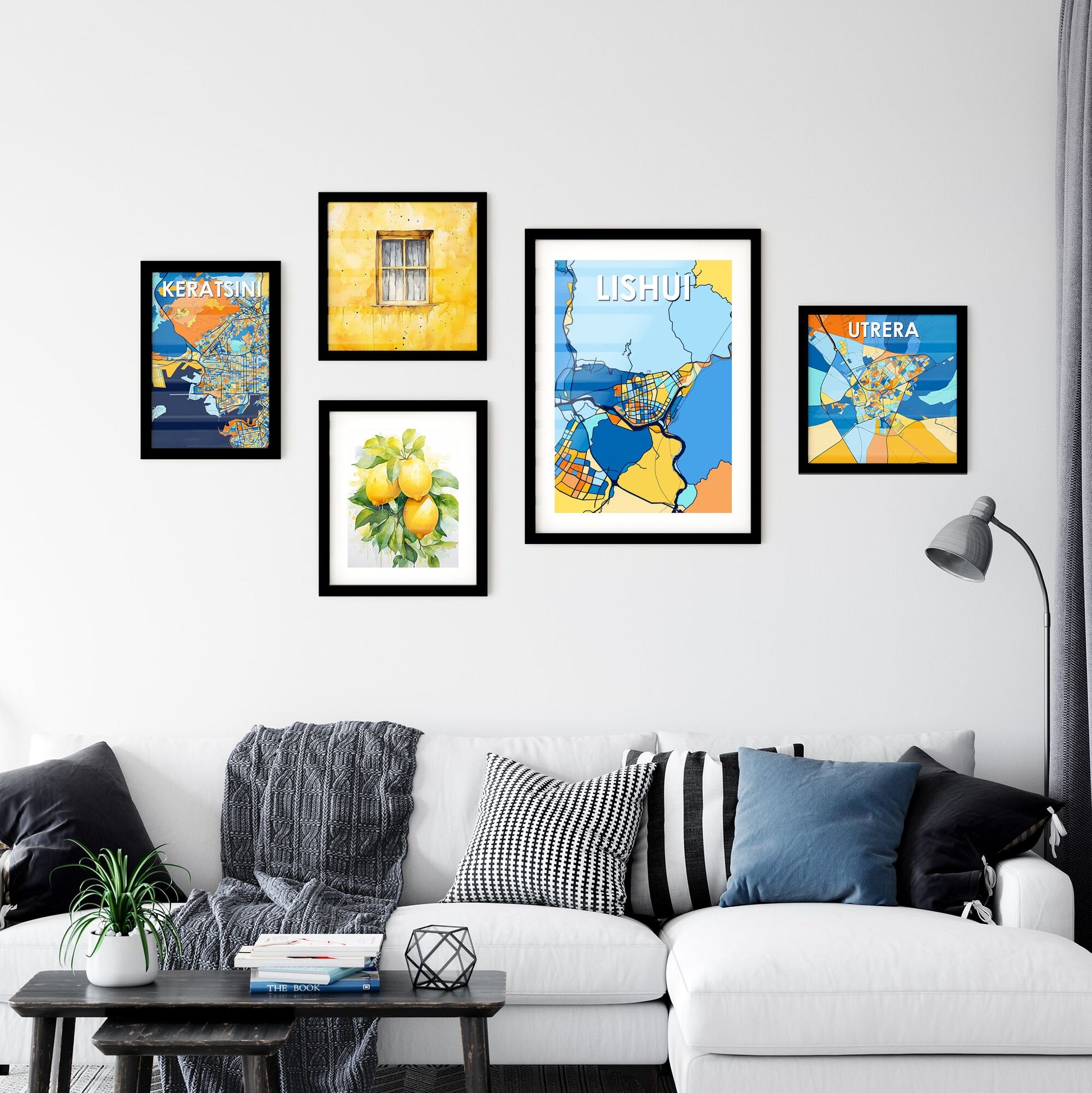 LISHUI CHINA Vibrant Colorful Art Map Poster Blue Orange