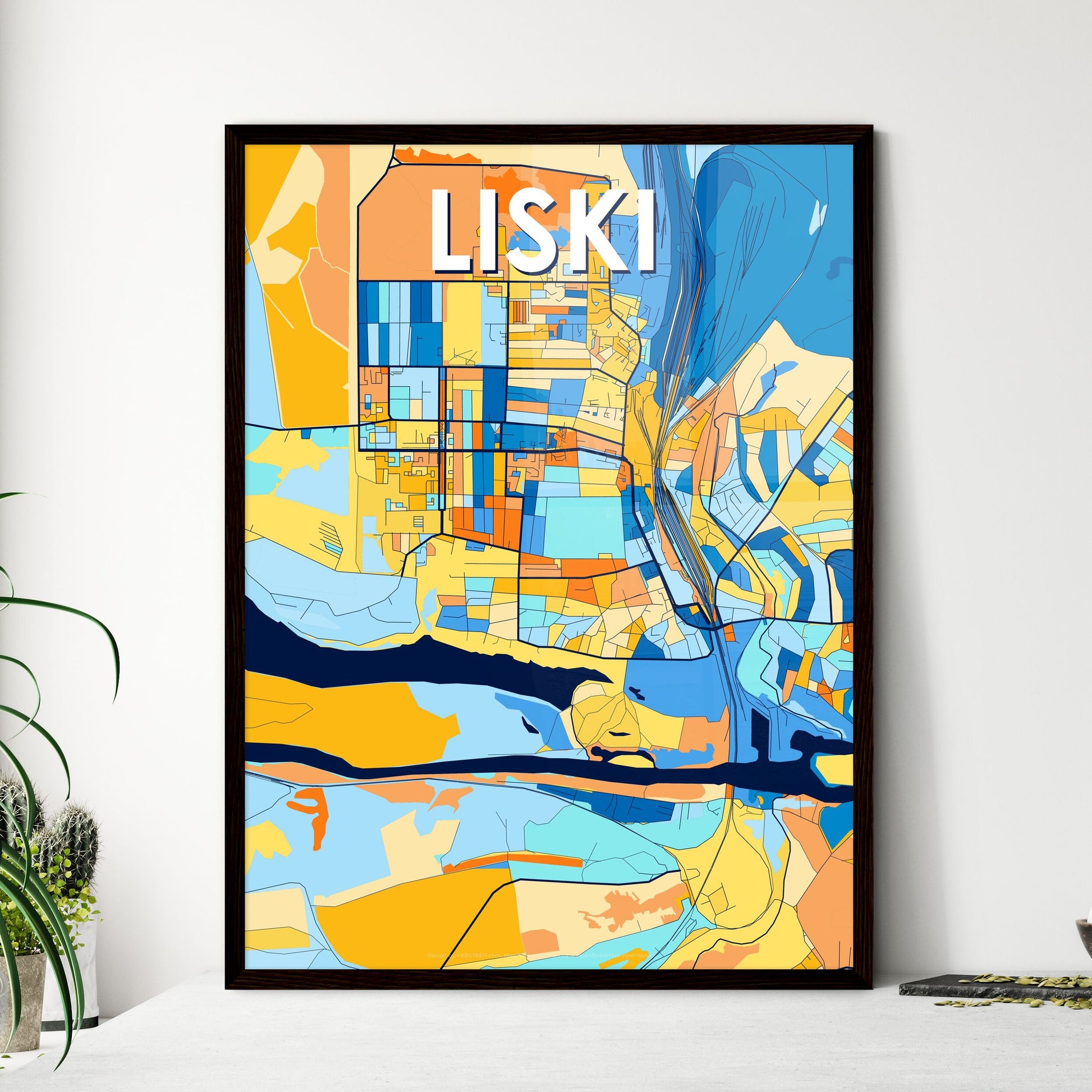 LISKI RUSSIA Vibrant Colorful Art Map Poster Blue Orange