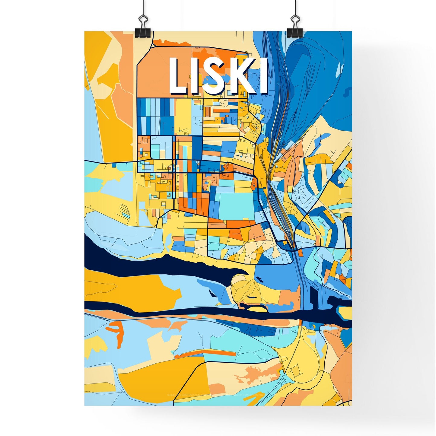 LISKI RUSSIA Vibrant Colorful Art Map Poster Blue Orange