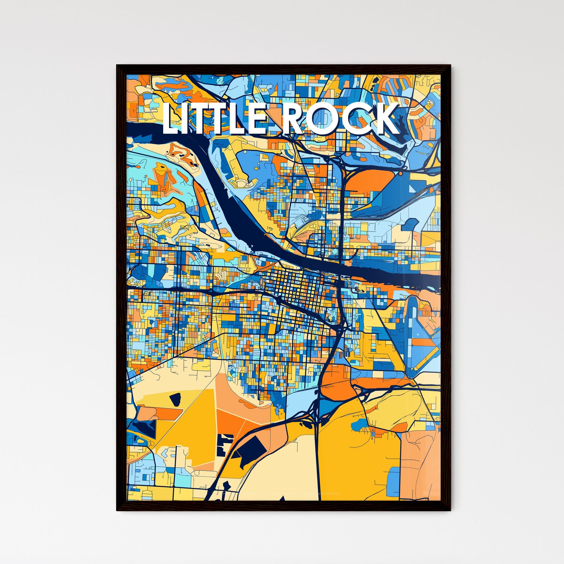 LITTLE ROCK ARKANSAS Vibrant Colorful Art Map Poster Blue Orange