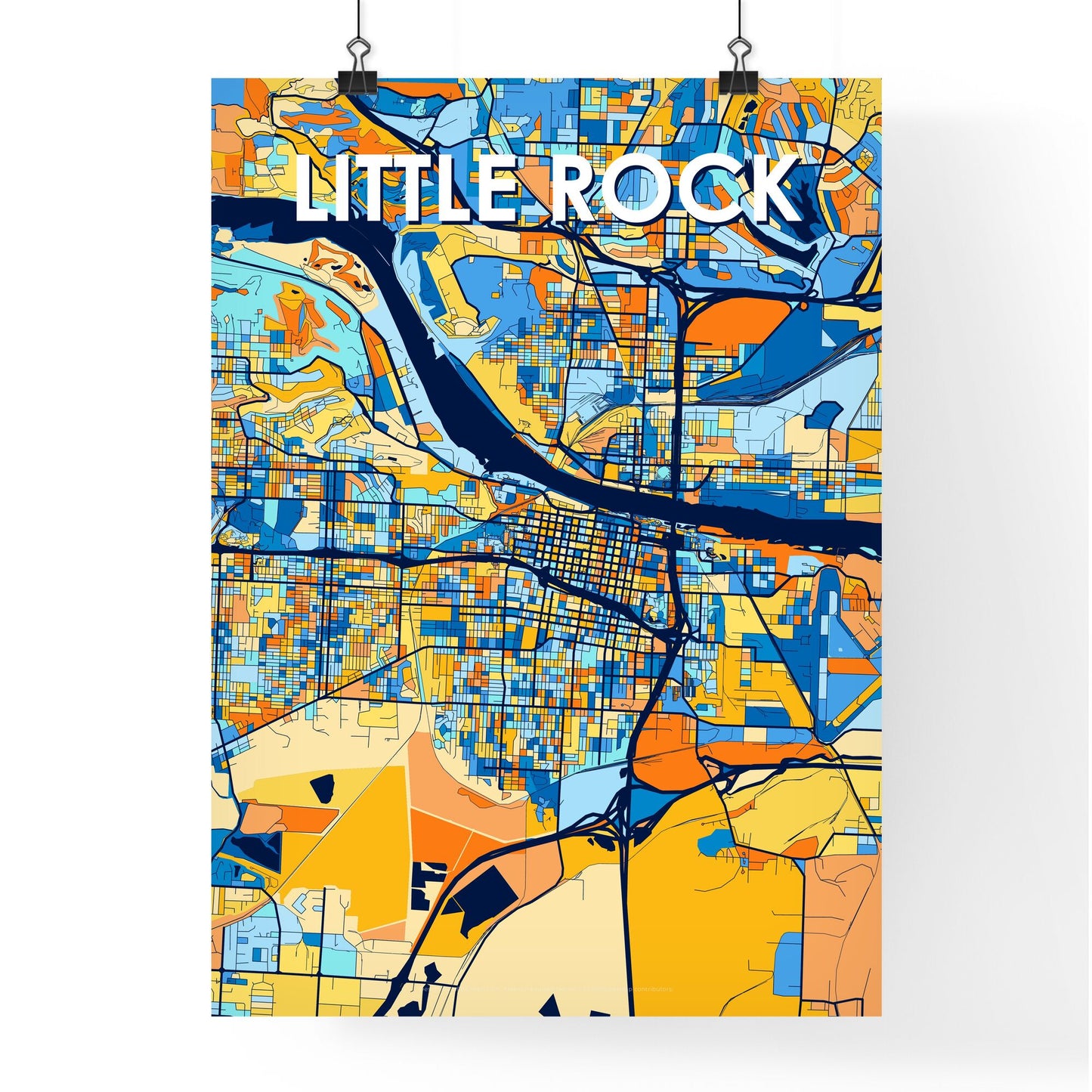 LITTLE ROCK ARKANSAS Vibrant Colorful Art Map Poster Blue Orange