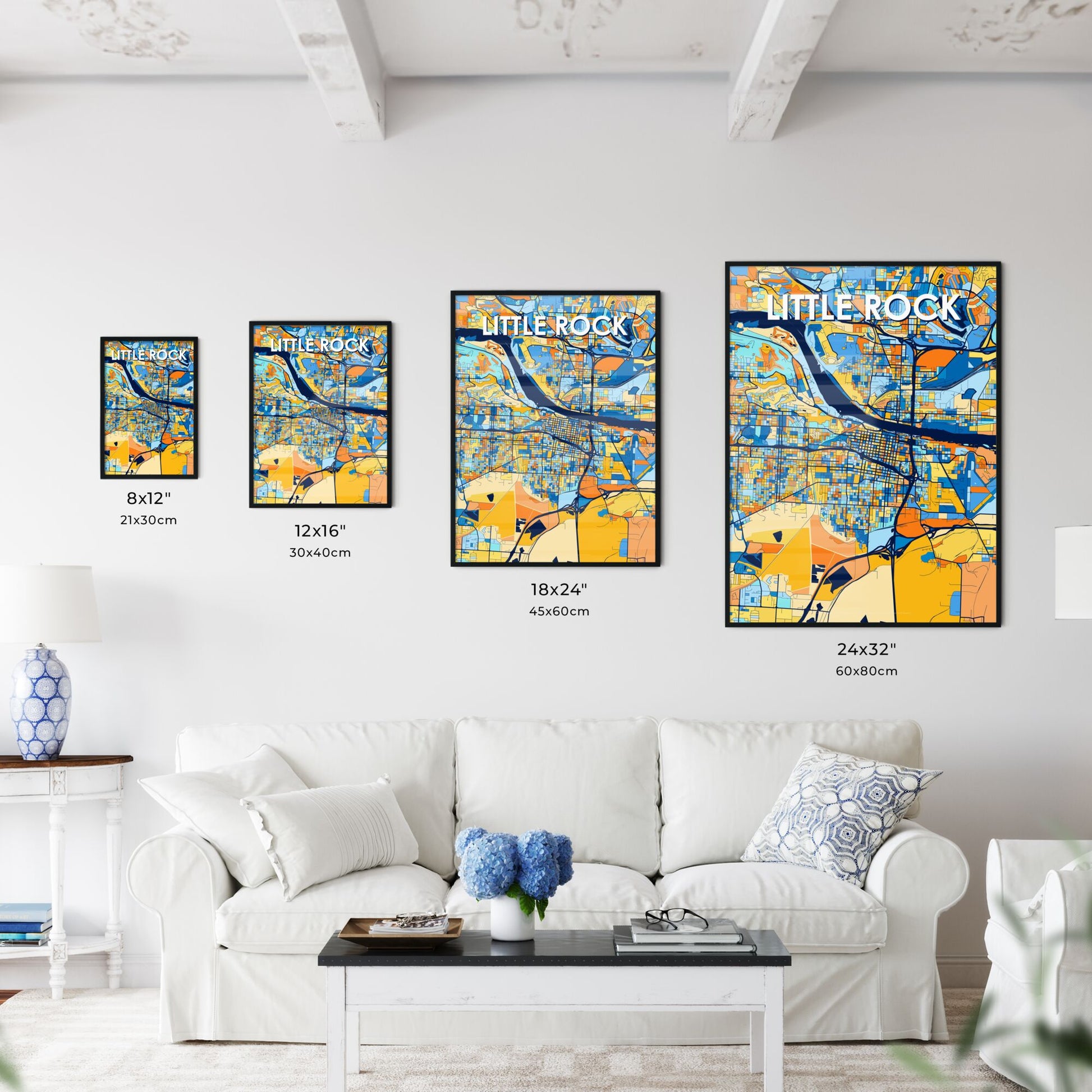 LITTLE ROCK ARKANSAS Vibrant Colorful Art Map Poster Blue Orange