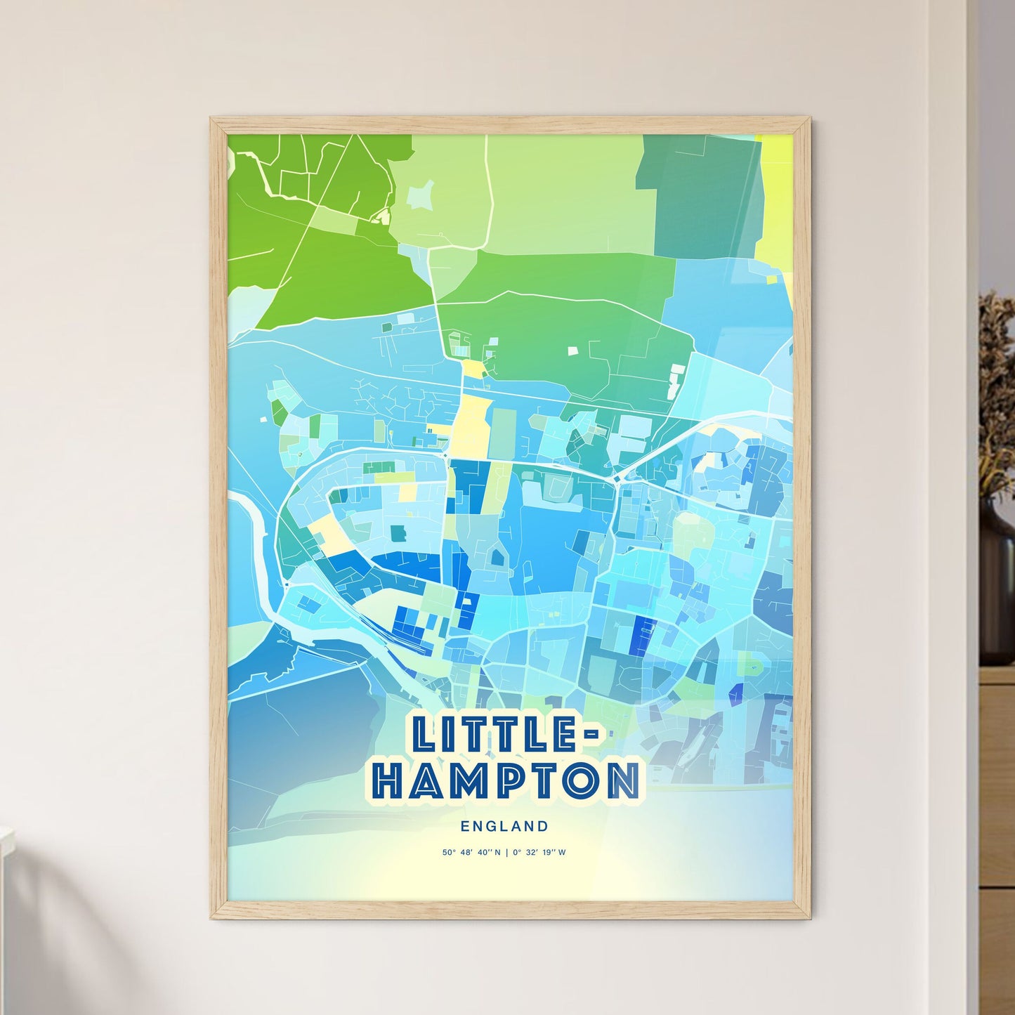Colorful Littlehampton England Fine Art Map Cool Blue