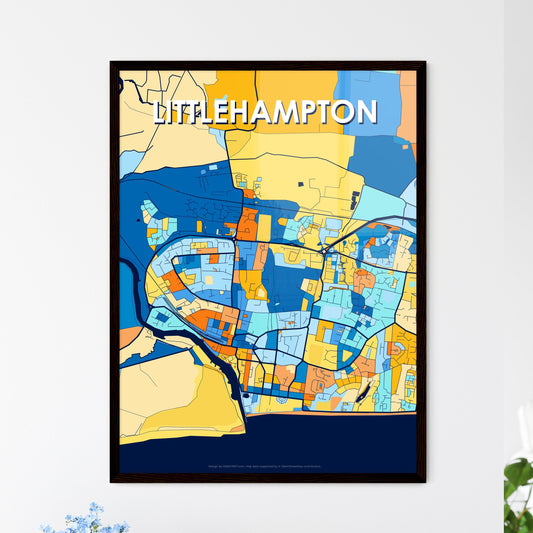 LITTLEHAMPTON ENGLAND Vibrant Colorful Art Map Poster Blue Orange