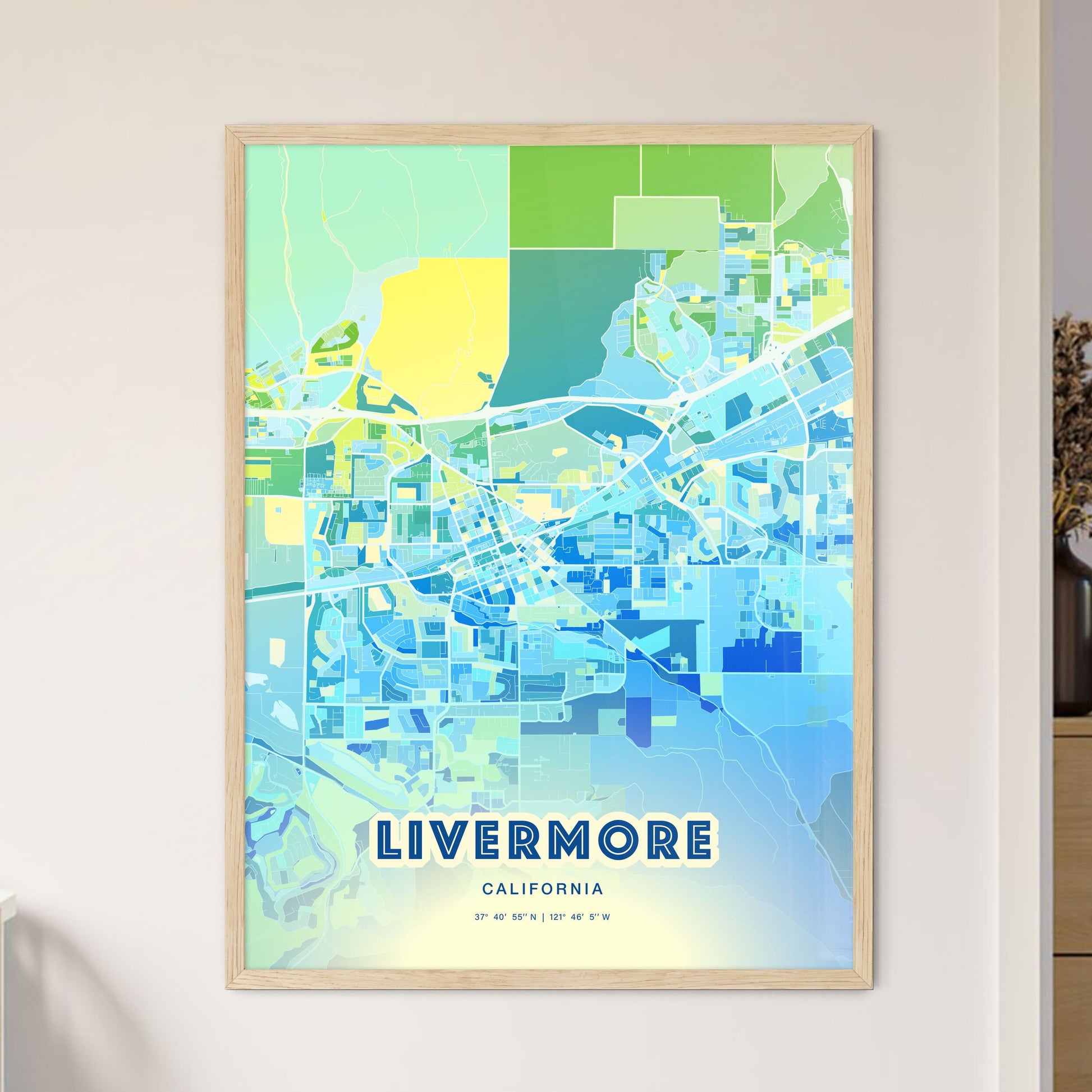 Colorful Livermore California Fine Art Map Cool Blue