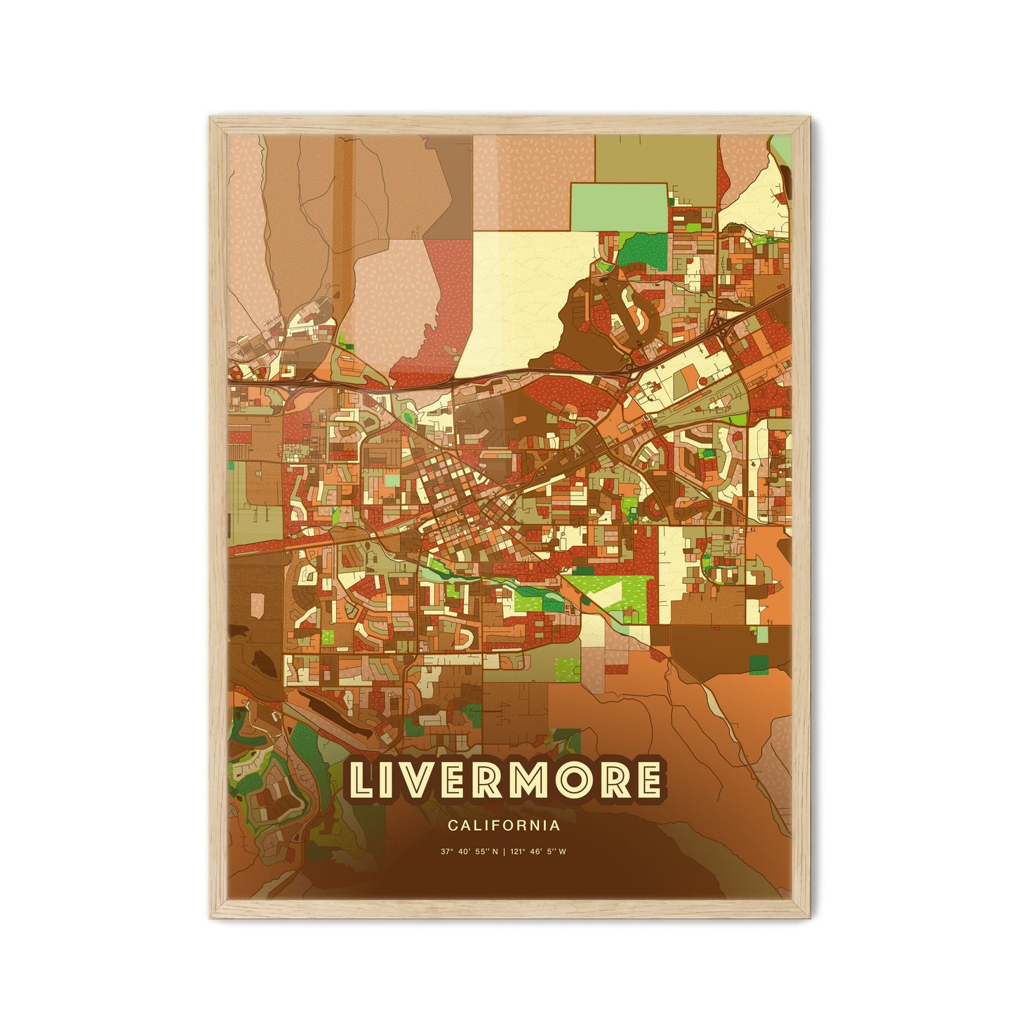 Colorful Livermore California Fine Art Map Farmhouse