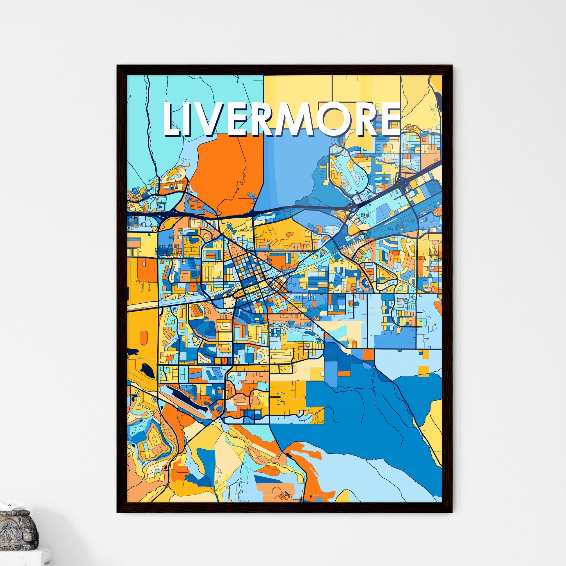 LIVERMORE CALIFORNIA Vibrant Colorful Art Map Poster Blue Orange