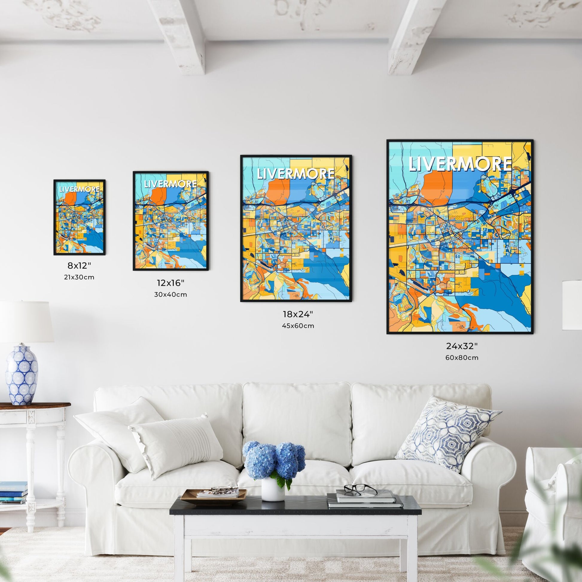 LIVERMORE CALIFORNIA Vibrant Colorful Art Map Poster Blue Orange