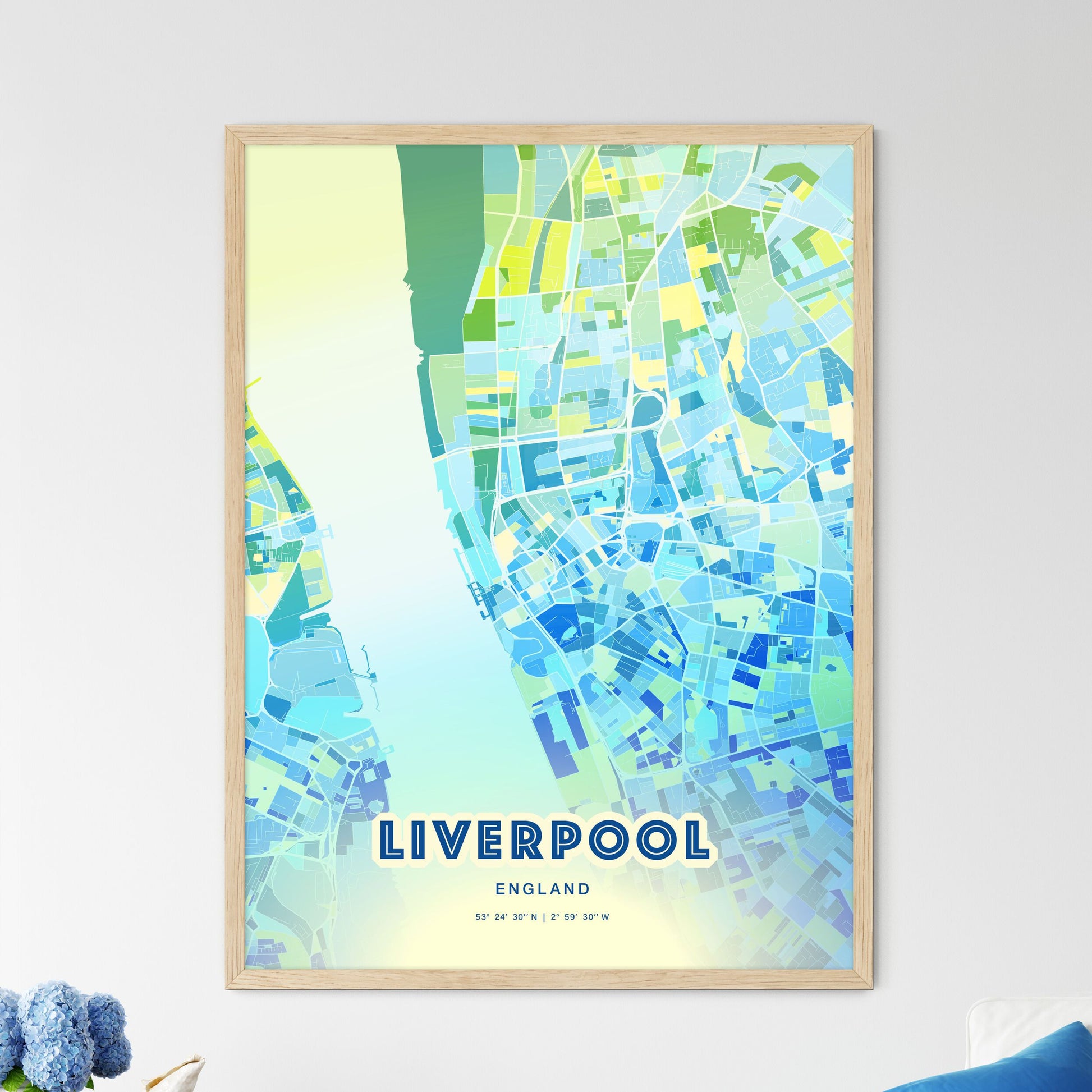Colorful Liverpool England Fine Art Map Cool Blue