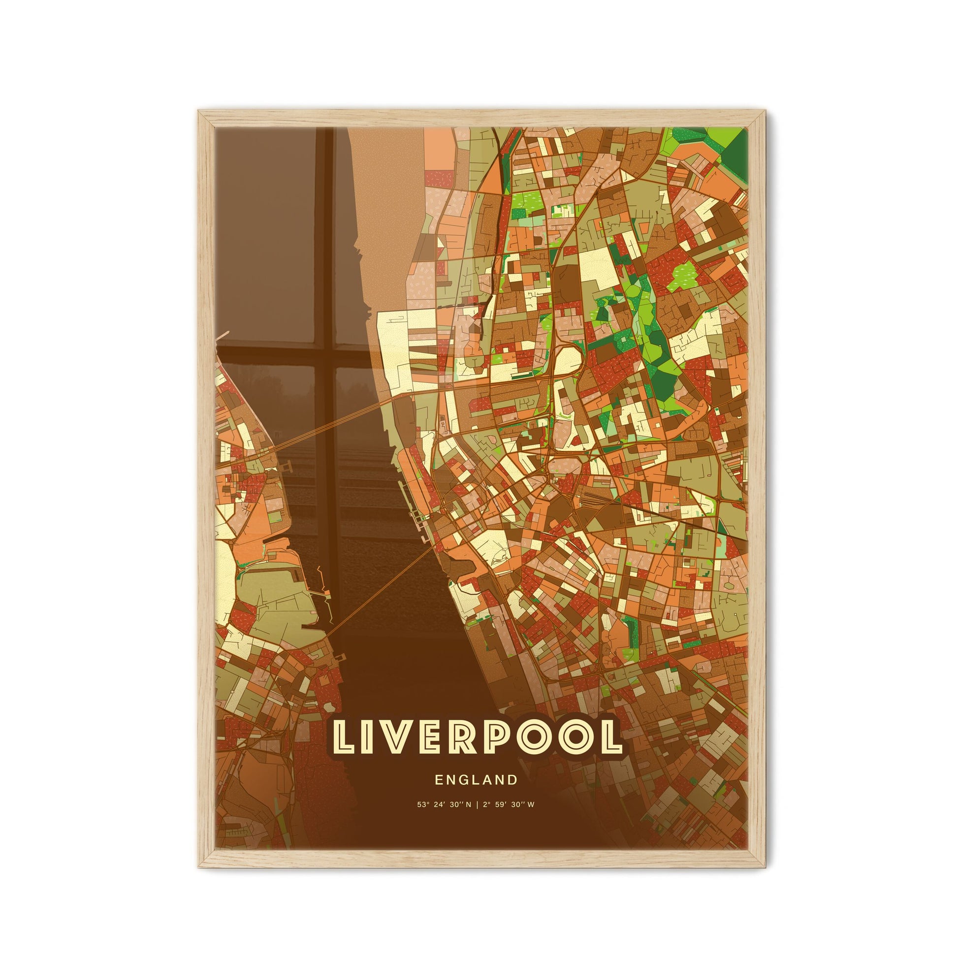 Colorful Liverpool England Fine Art Map Farmhouse