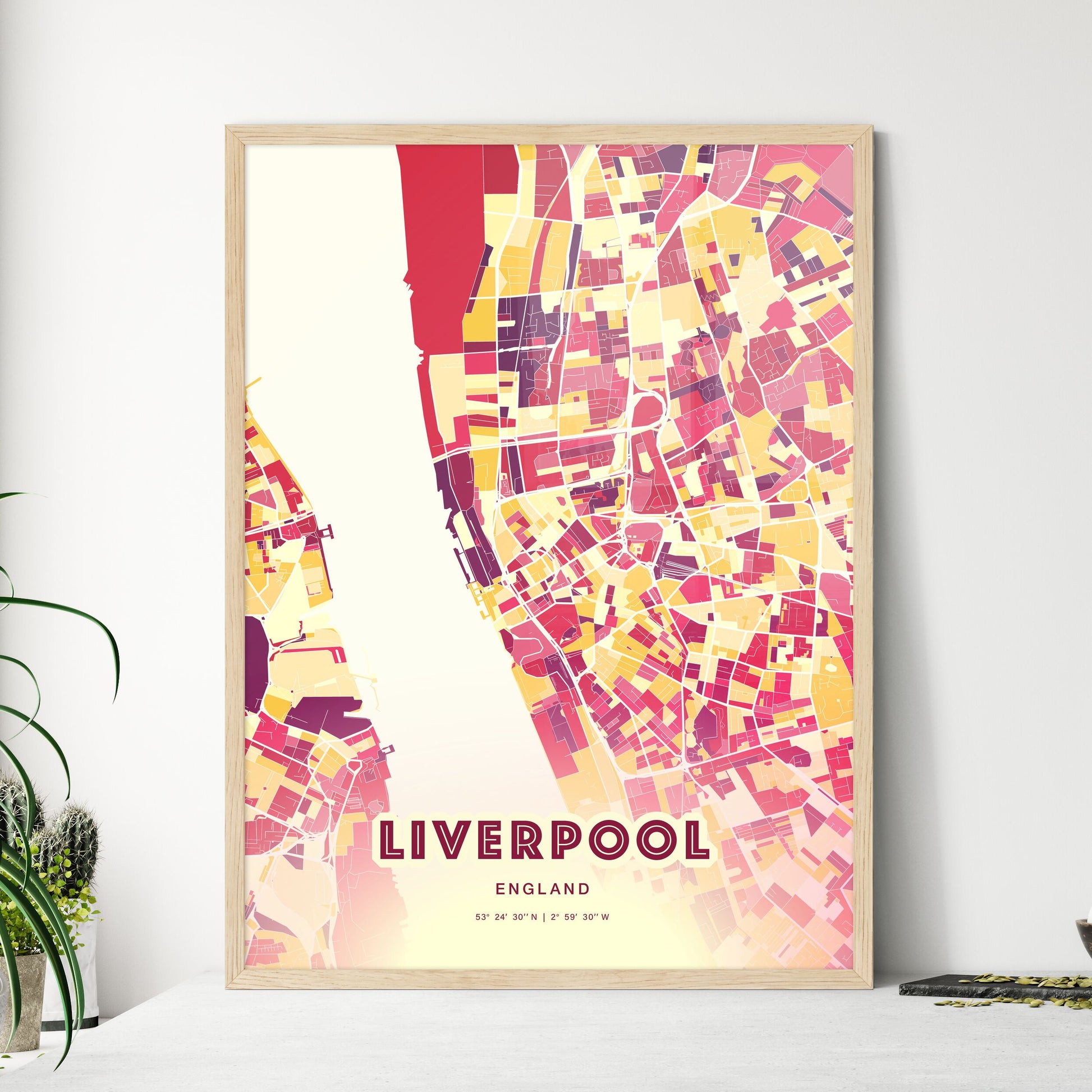 Colorful Liverpool England Fine Art Map Hot Red