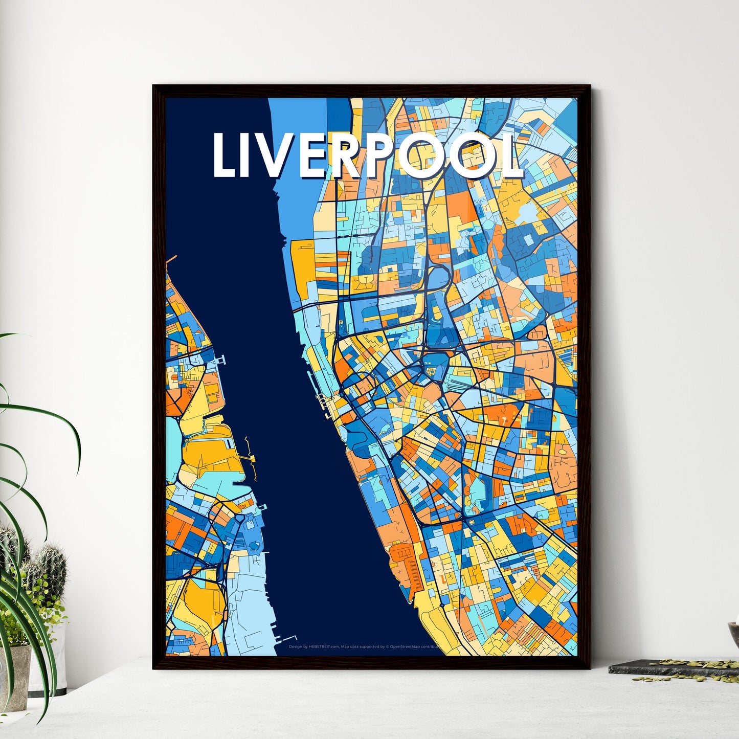 LIVERPOOL ENGLAND Vibrant Colorful Art Map Poster Blue Orange