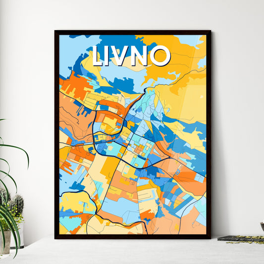 LIVNO BOSNIA AND HERZEGOVINA Vibrant Colorful Art Map Poster Blue Orange