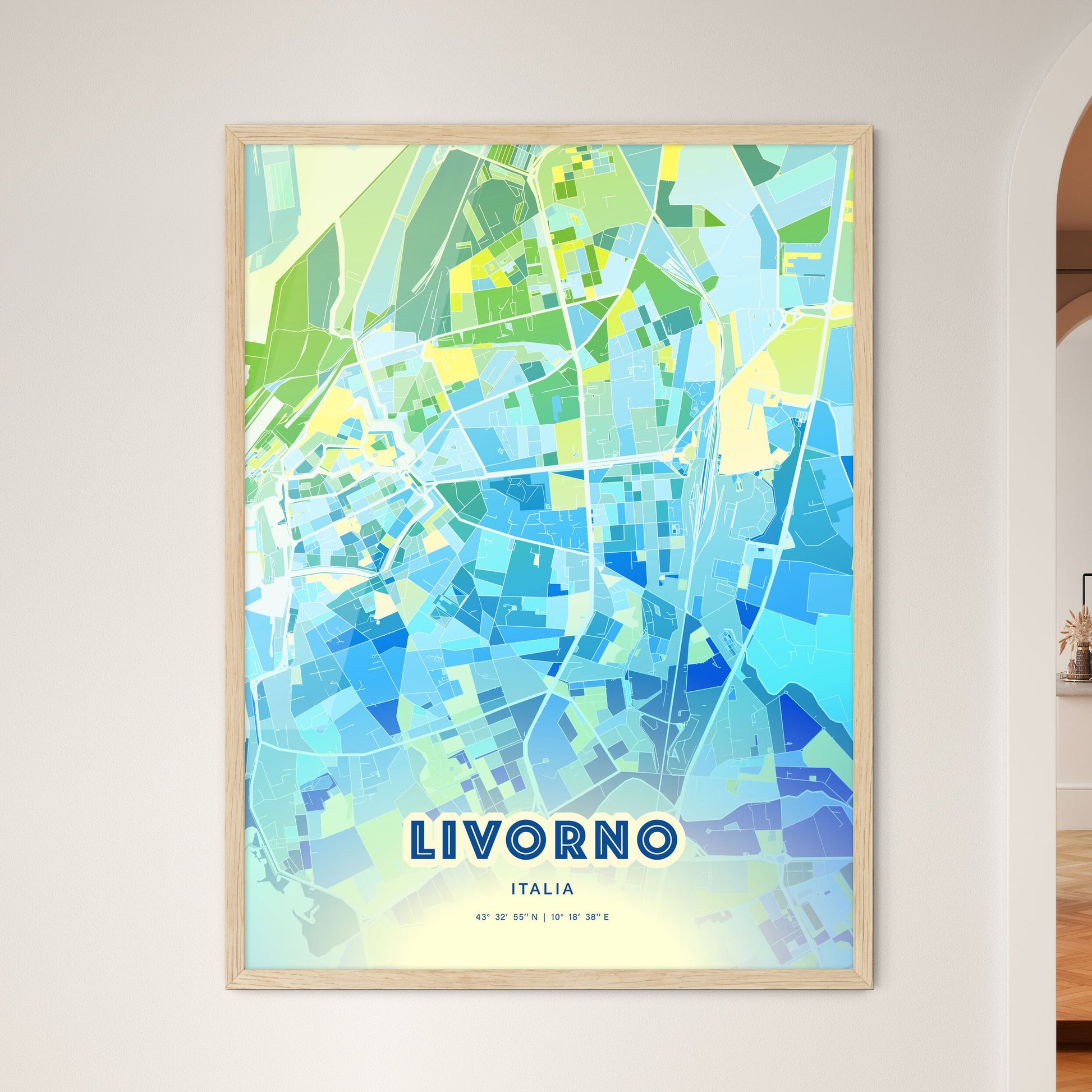 Colorful Livorno Italy Fine Art Map Cool Blue