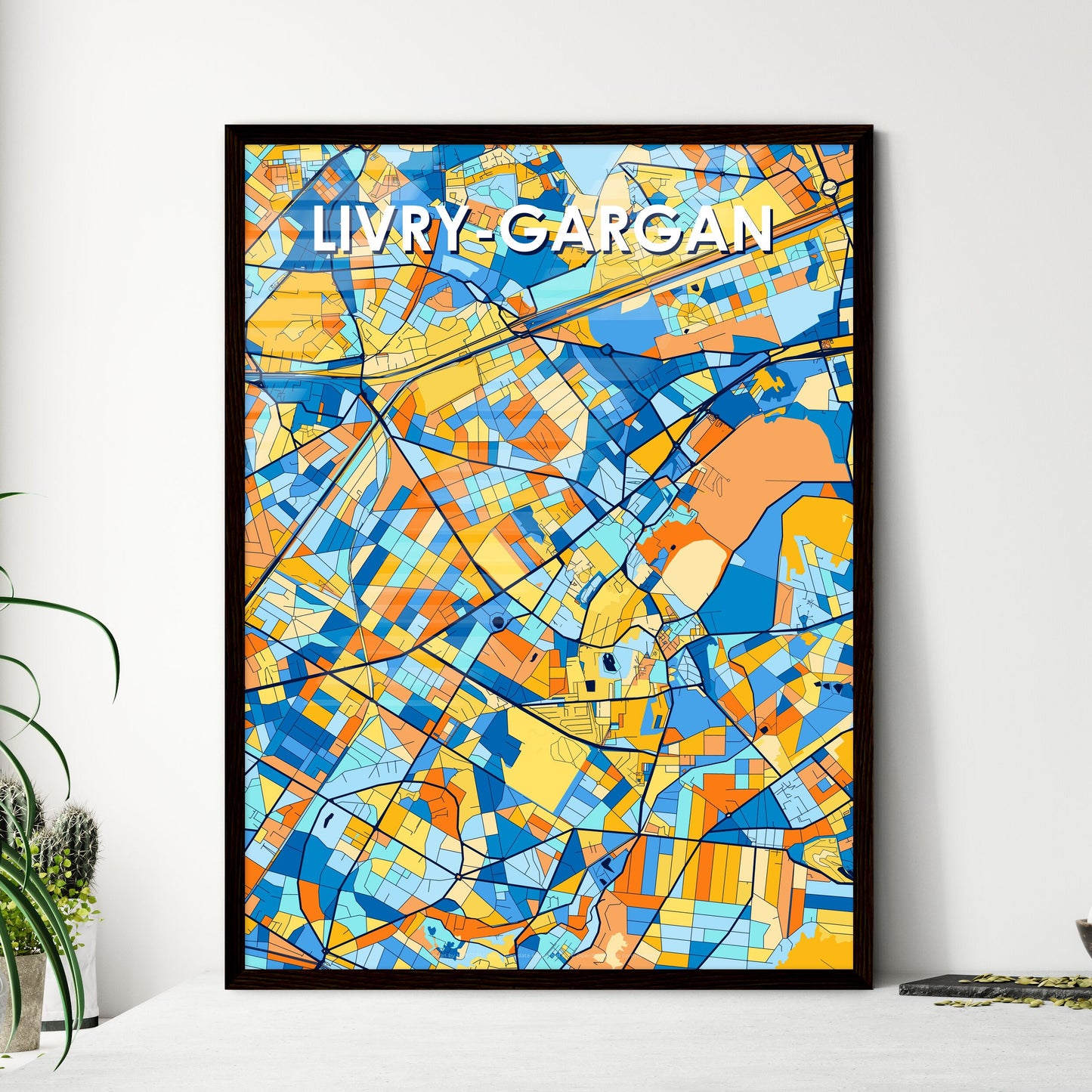 LIVRY-GARGAN FRANCE Vibrant Colorful Art Map Poster Blue Orange